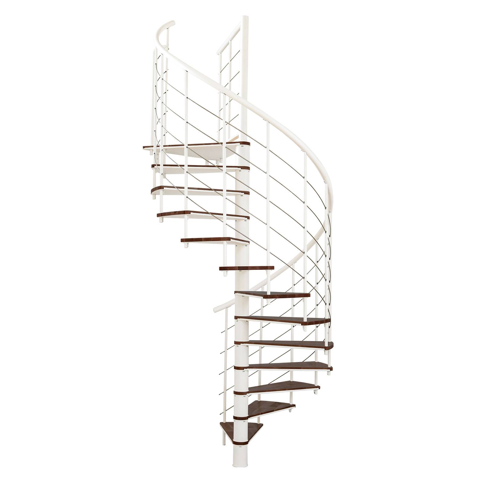 Minka Spindeltreppe Fusion 37 - 295cm Geschosshöhe Walnuss Weiß 140cm Durchmesser