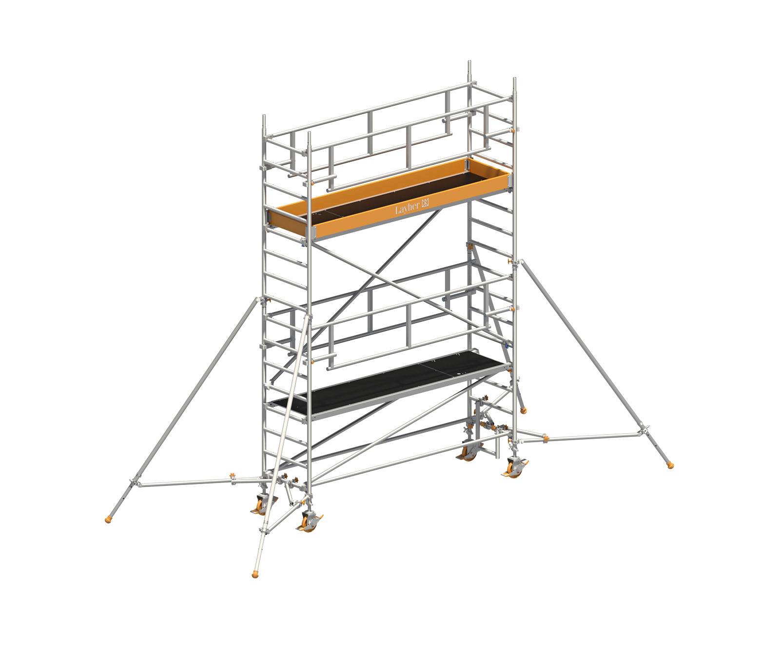 Layher Rollgerüst Uni Standard P2 Safety Plus mit Doppelgeländer und Gerüststützen 5,20m AH