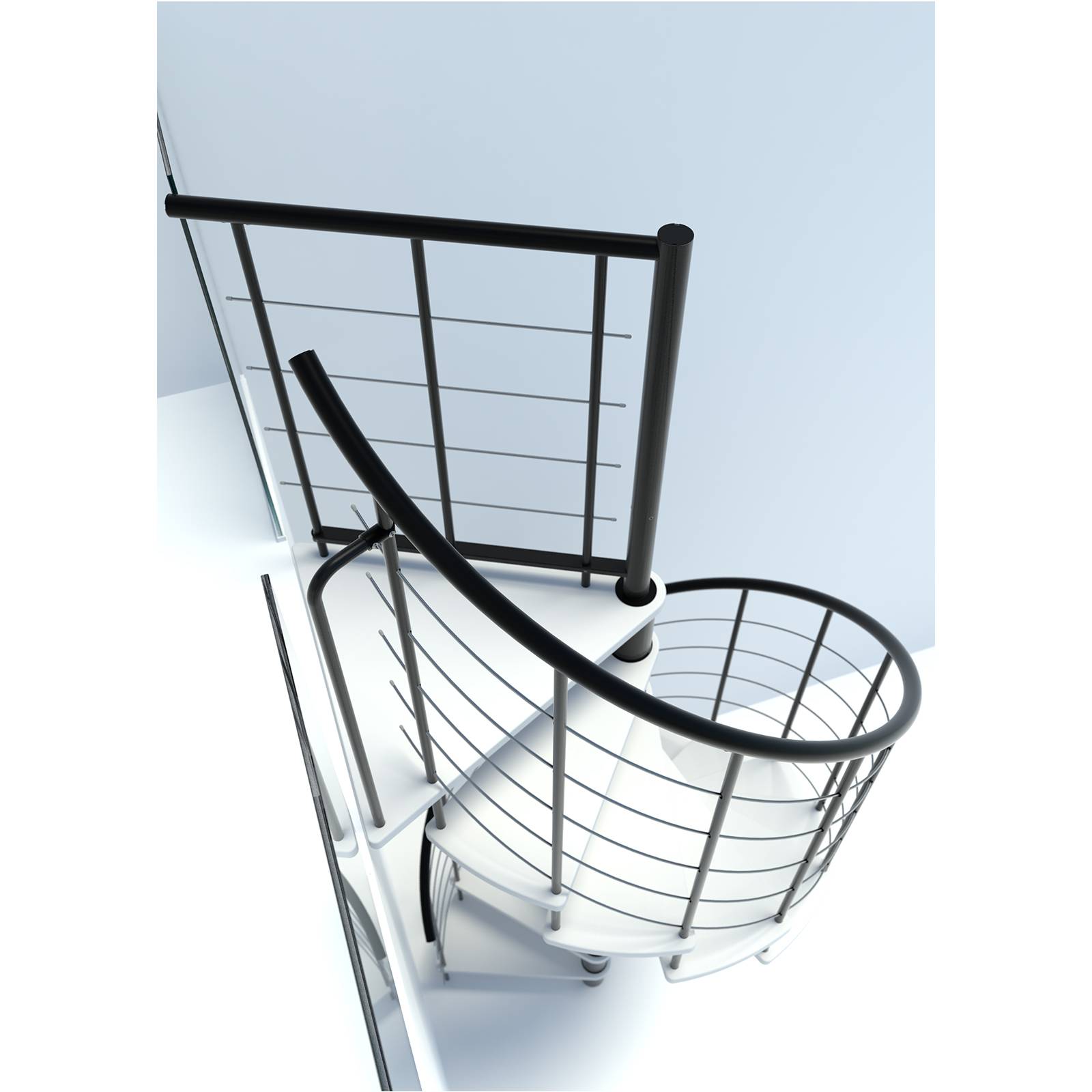 Minka Spindeltreppe Venezia Smart 38 - 305,5cm Geschosshöhe Weiß Schwarz 140cm Durchmesser