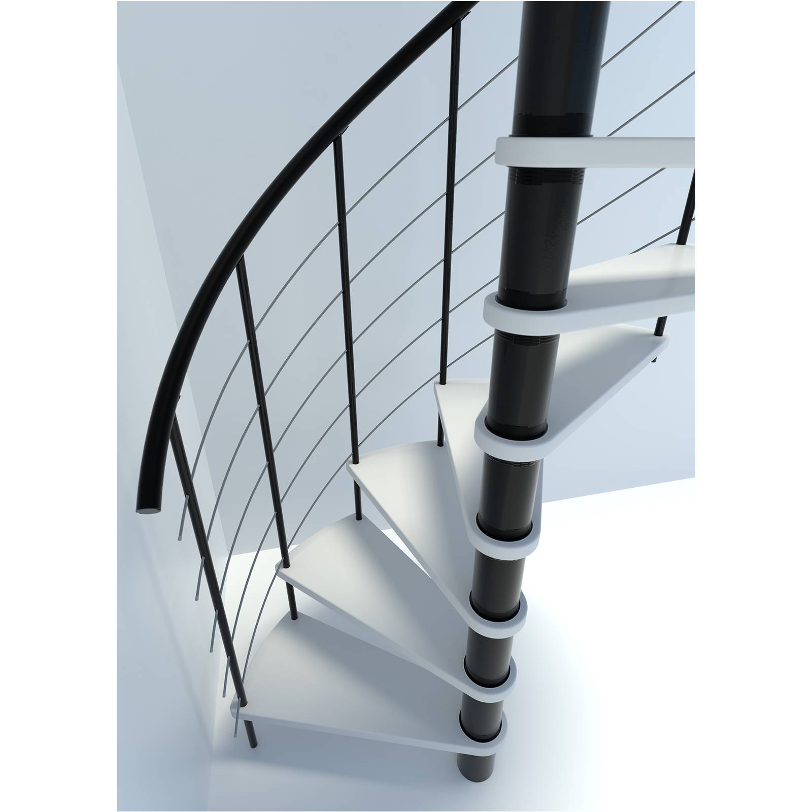 Minka Spindeltreppe Venezia Smart 38 - 305,5cm Geschosshöhe Weiß Schwarz 140cm Durchmesser