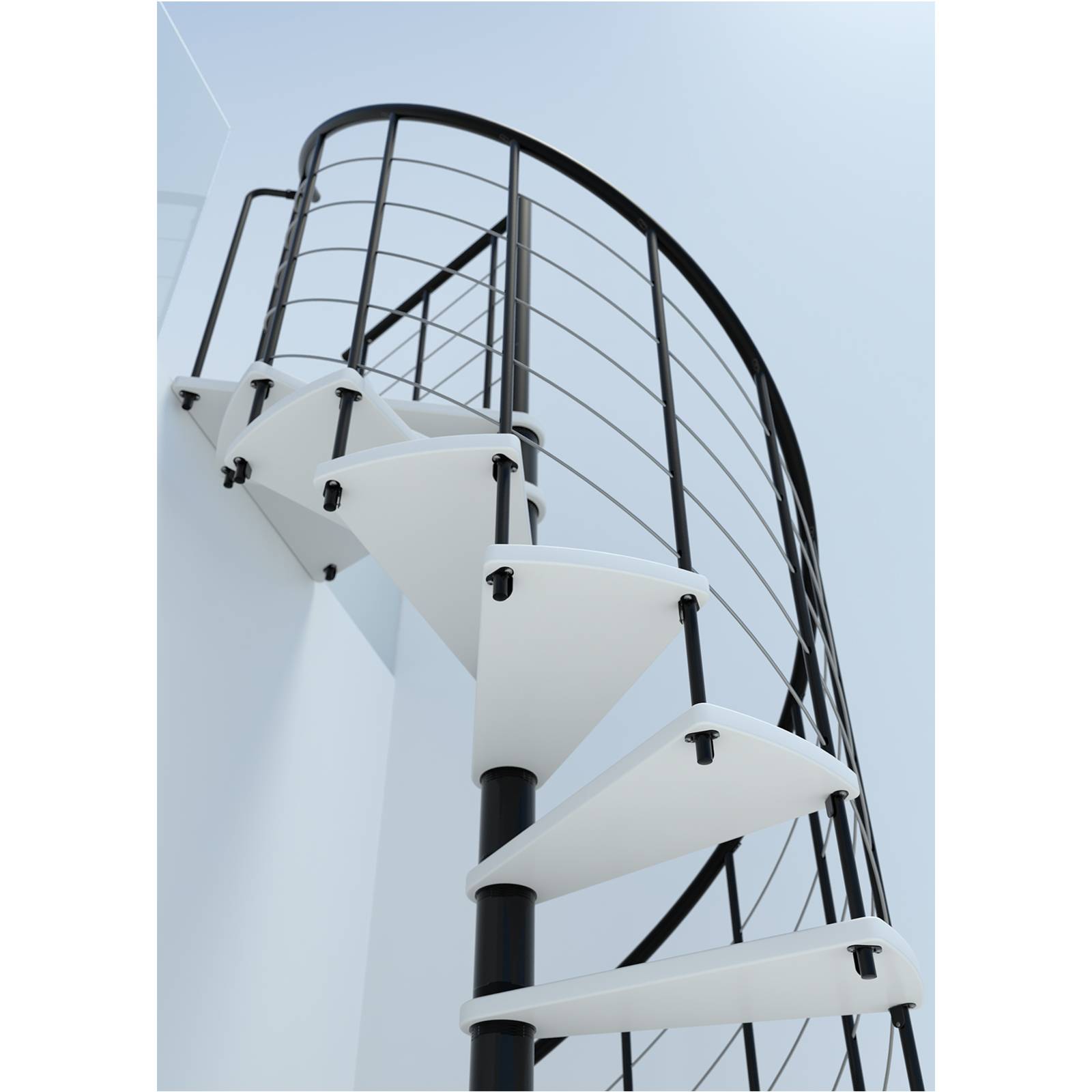 Minka Spindeltreppe Venezia Smart 38 - 305,5cm Geschosshöhe Weiß Schwarz 140cm Durchmesser