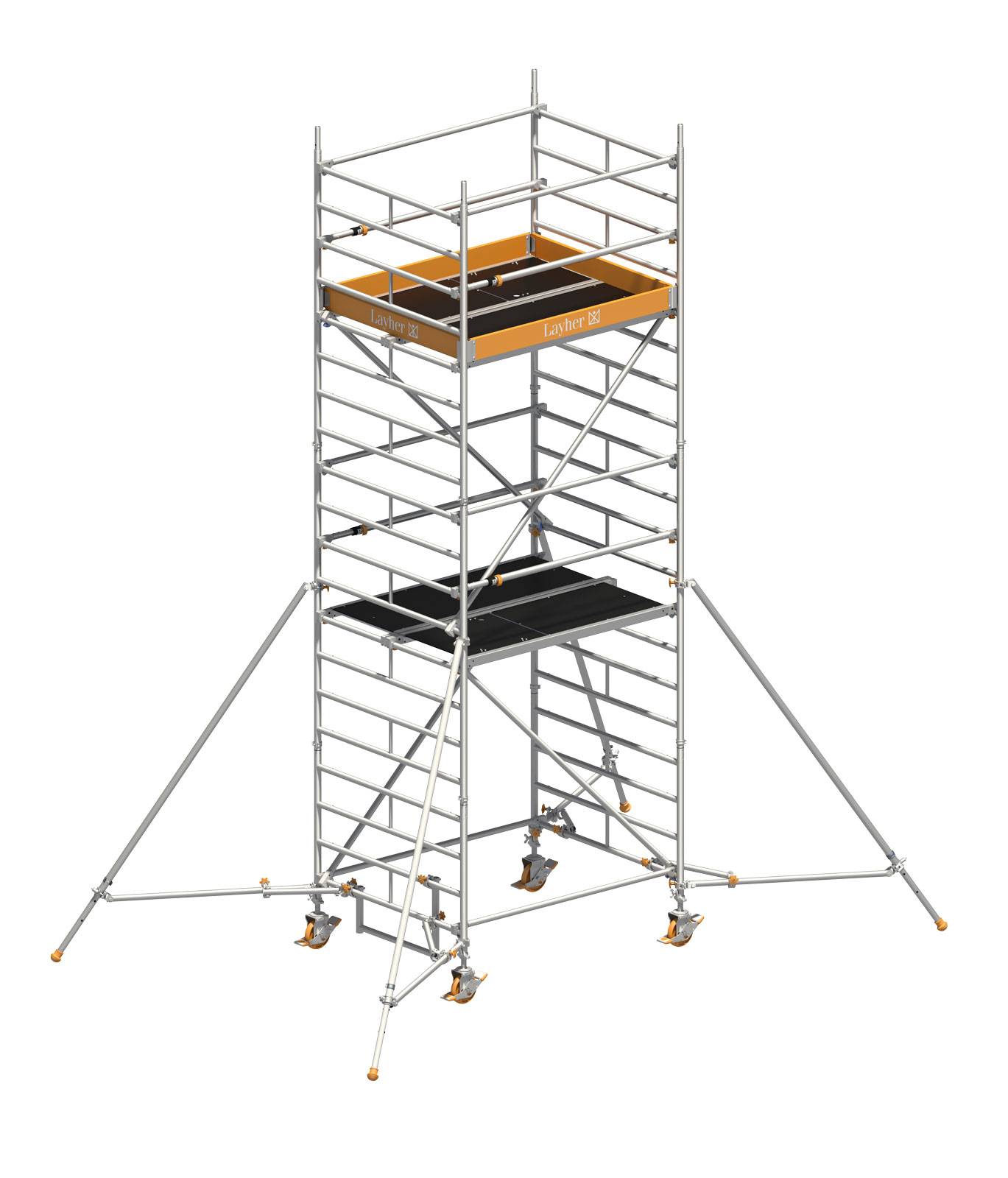 Layher Rollgerüst Uni Kompakt P2 mit Uni Telegeländer und ausziehbaren Gerüststützen 6,20m AH