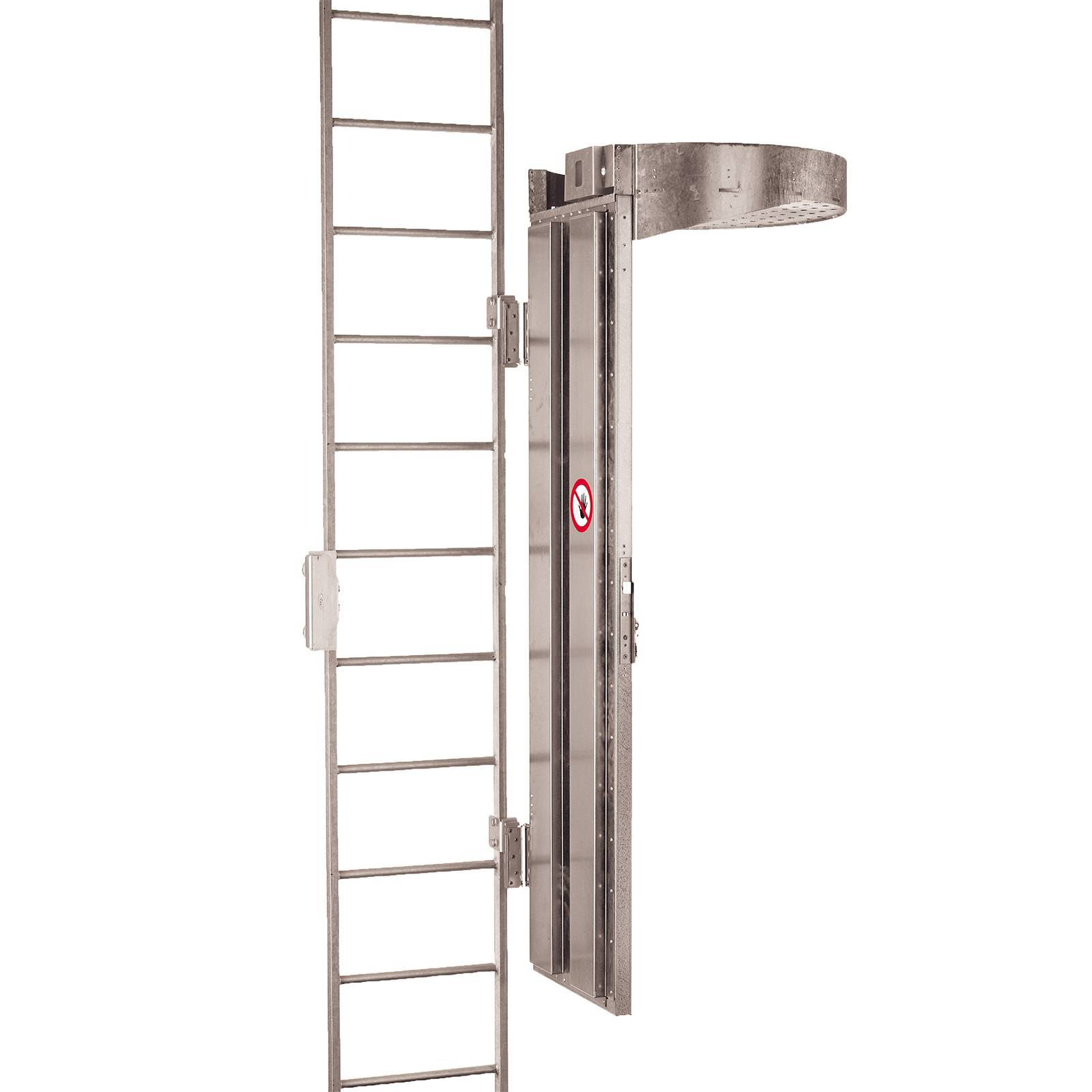 Hymer Aufstiegssperre mit abschließbarem Deckel und Entriegelungspedal Stahl feuerverzinkt Scharnieranbindung rechts