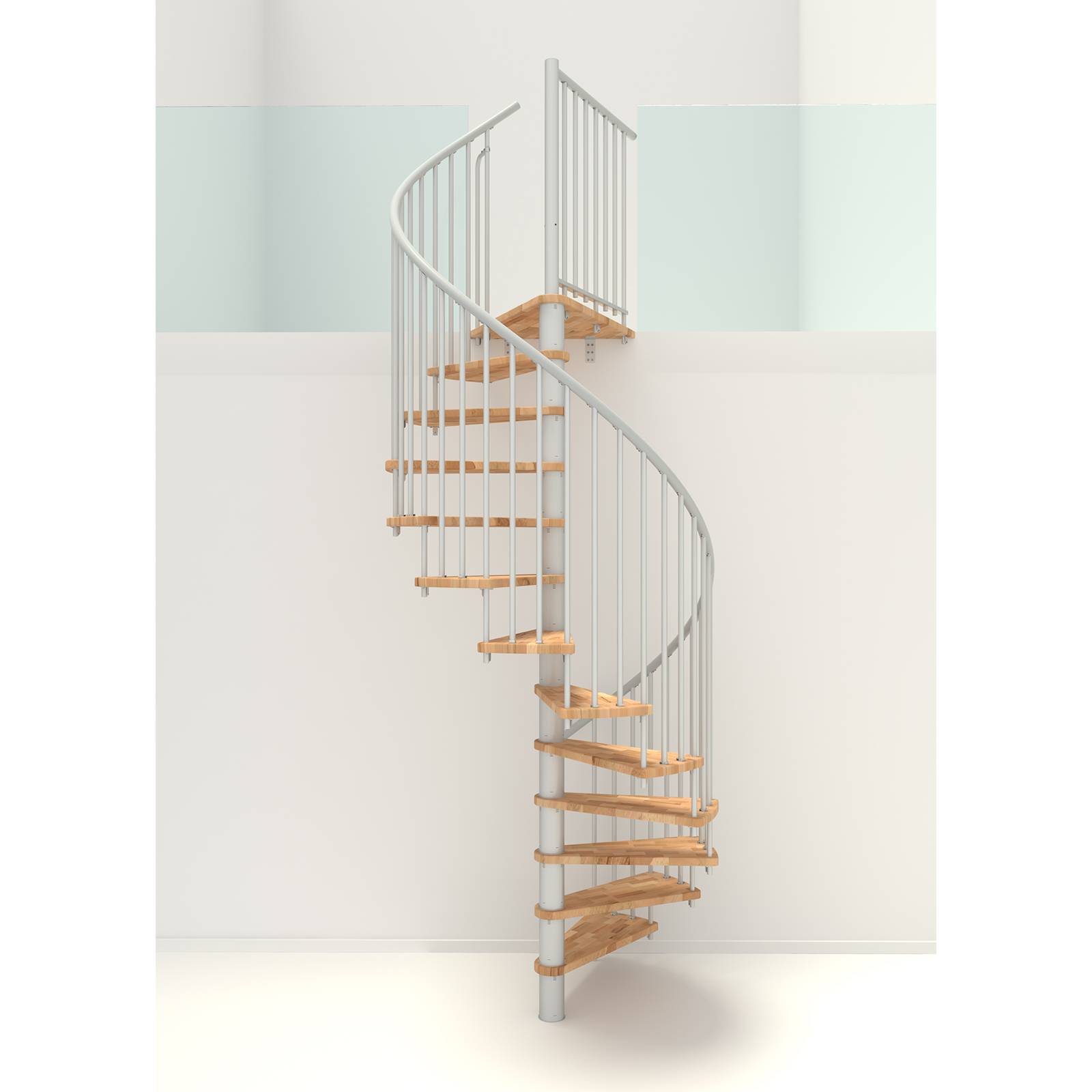 Minka Spindeltreppe Spiral Smart 38 - 305,5cm Geschosshöhe Buche Weiß 120cm Durchmesser