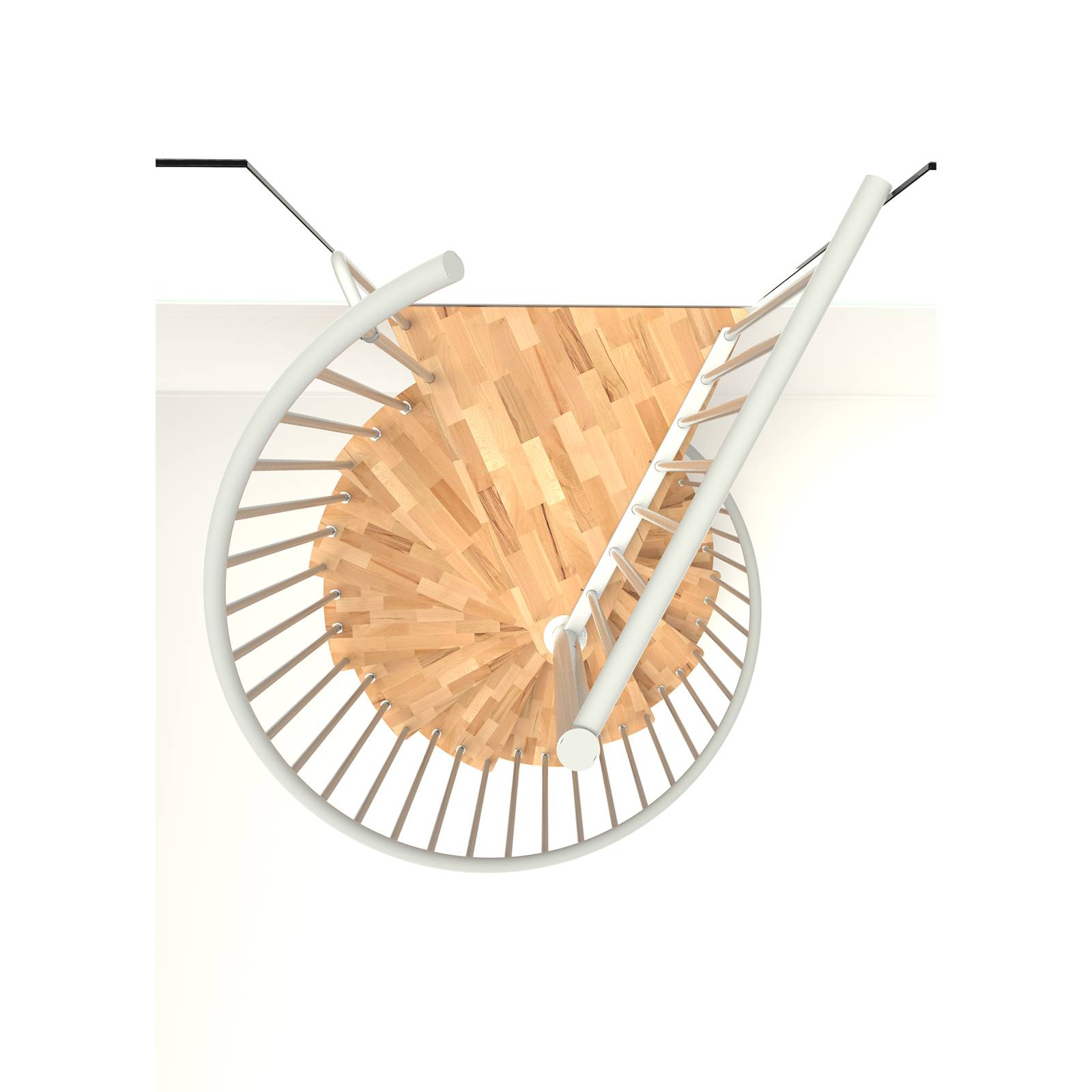 Minka Spindeltreppe Spiral Smart 38 - 305,5cm Geschosshöhe Buche Weiß 120cm Durchmesser