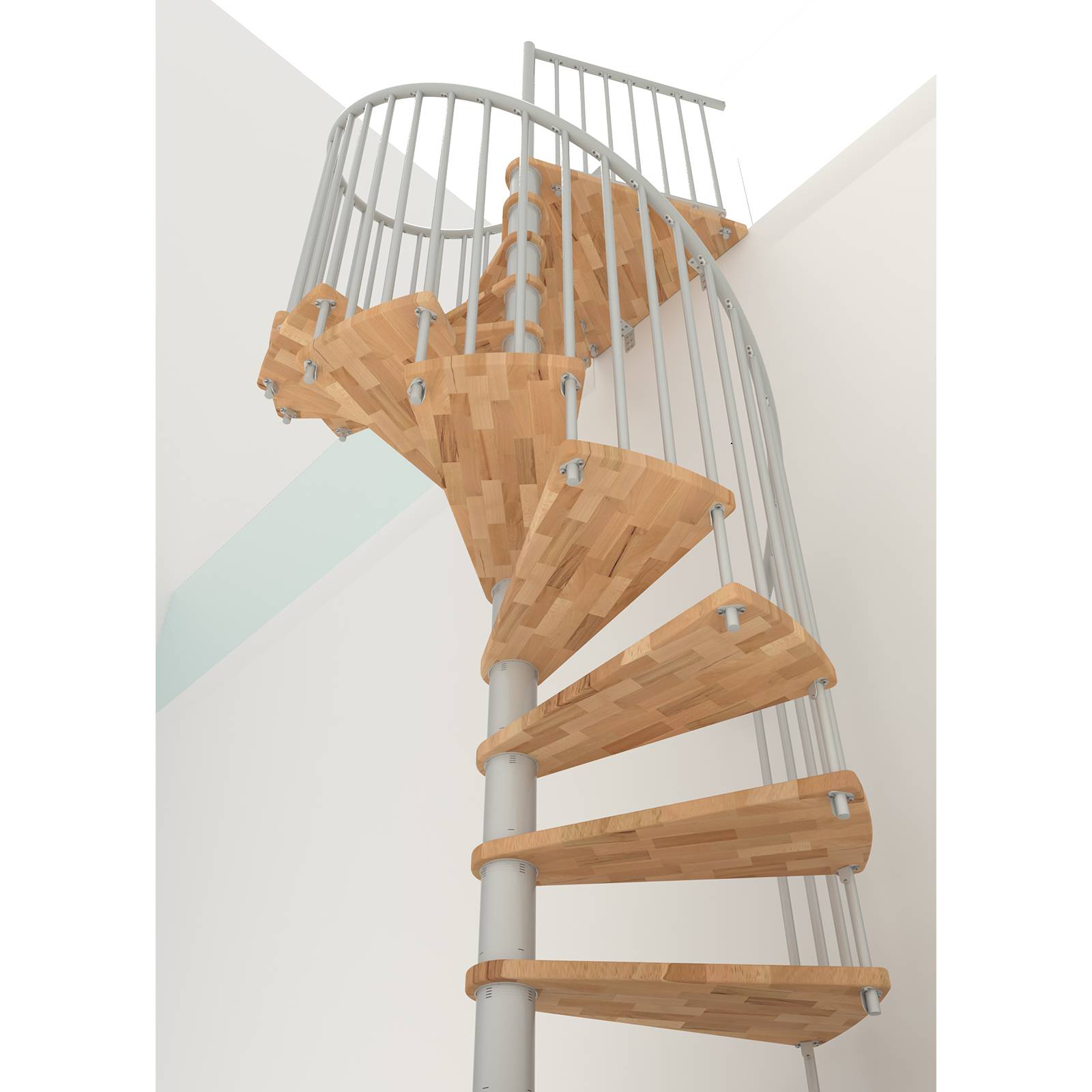 Minka Spindeltreppe Spiral Smart 38 - 305,5cm Geschosshöhe Buche Weiß 100cm Durchmesser