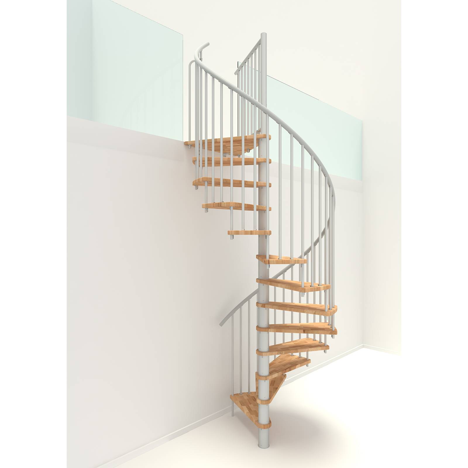 Minka Spindeltreppe Spiral Smart 38 - 305,5cm Geschosshöhe Buche Weiß 100cm Durchmesser