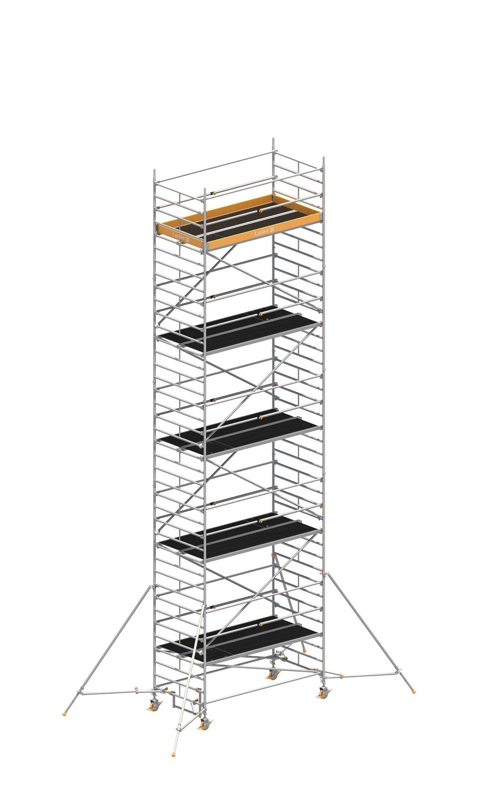 Layher Rollgerüst Uni Breit Sicherheitsaufbau P2 mit Uni Telegeländer und ausziehbaren Gerüststützen 11,20m AH