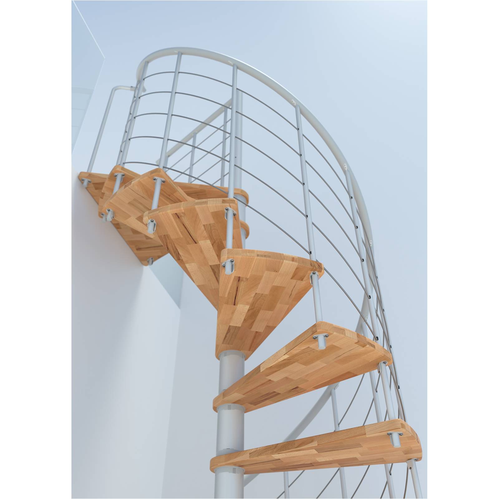 Minka Spindeltreppe Venezia Smart 38 - 305,5cm Geschosshöhe Buche Weiß 120cm Durchmesser