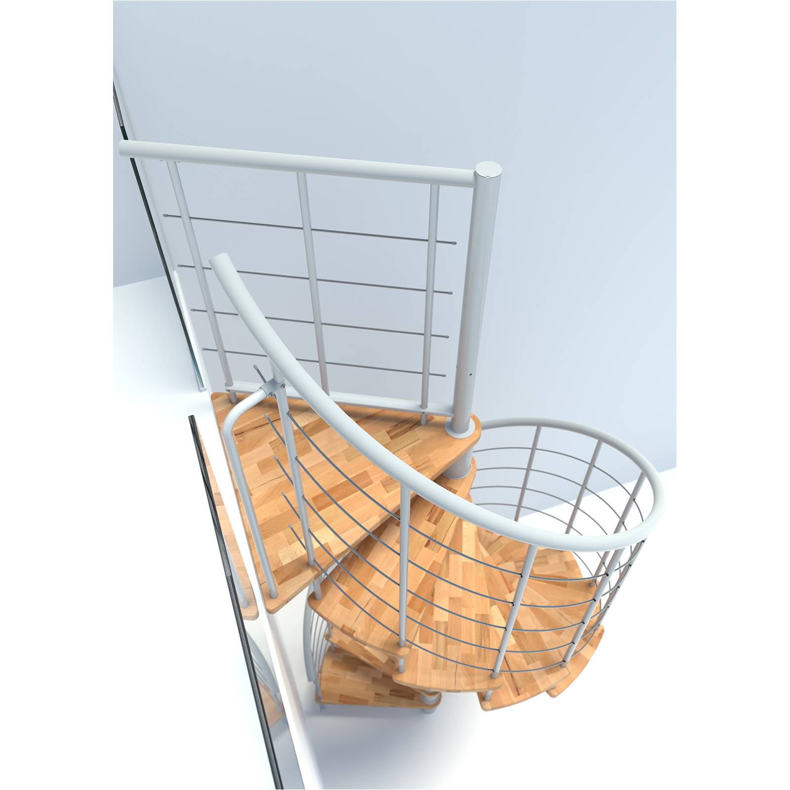 Minka Spindeltreppe Venezia Smart 38 - 305,5cm Geschosshöhe Buche Weiß 120cm Durchmesser