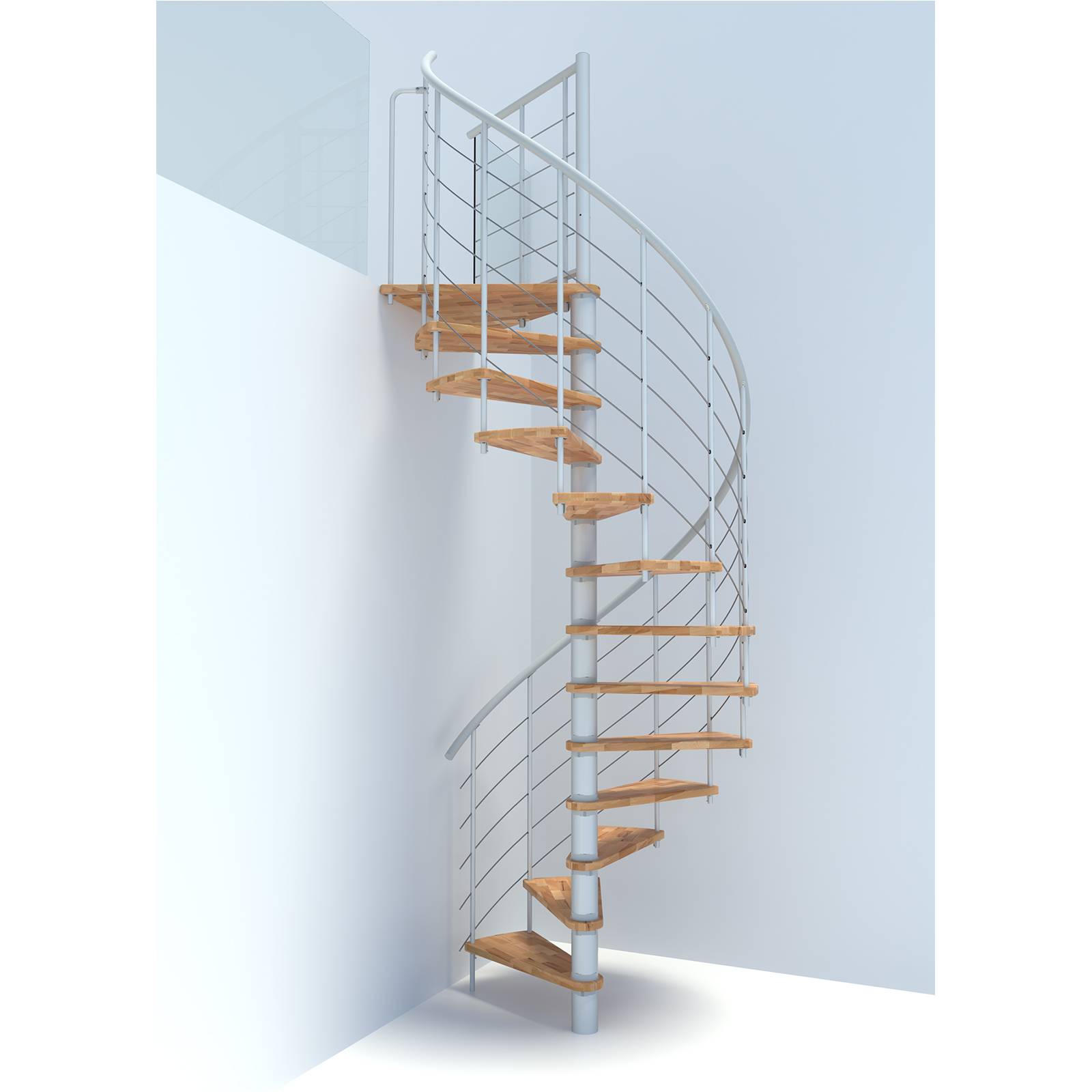 Minka Spindeltreppe Venezia Smart 38 - 305,5cm Geschosshöhe Buche Weiß 120cm Durchmesser
