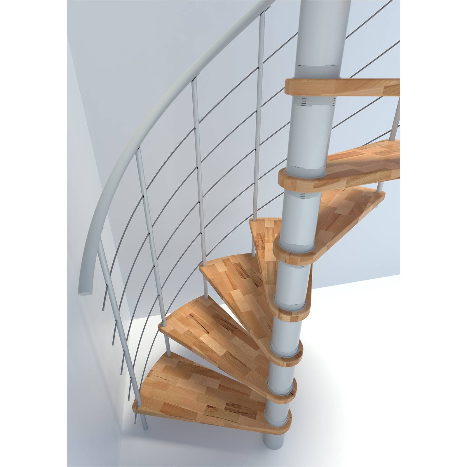 Minka Spindeltreppe Venezia Smart 38 - 305,5cm Geschosshöhe Buche Weiß 120cm Durchmesser