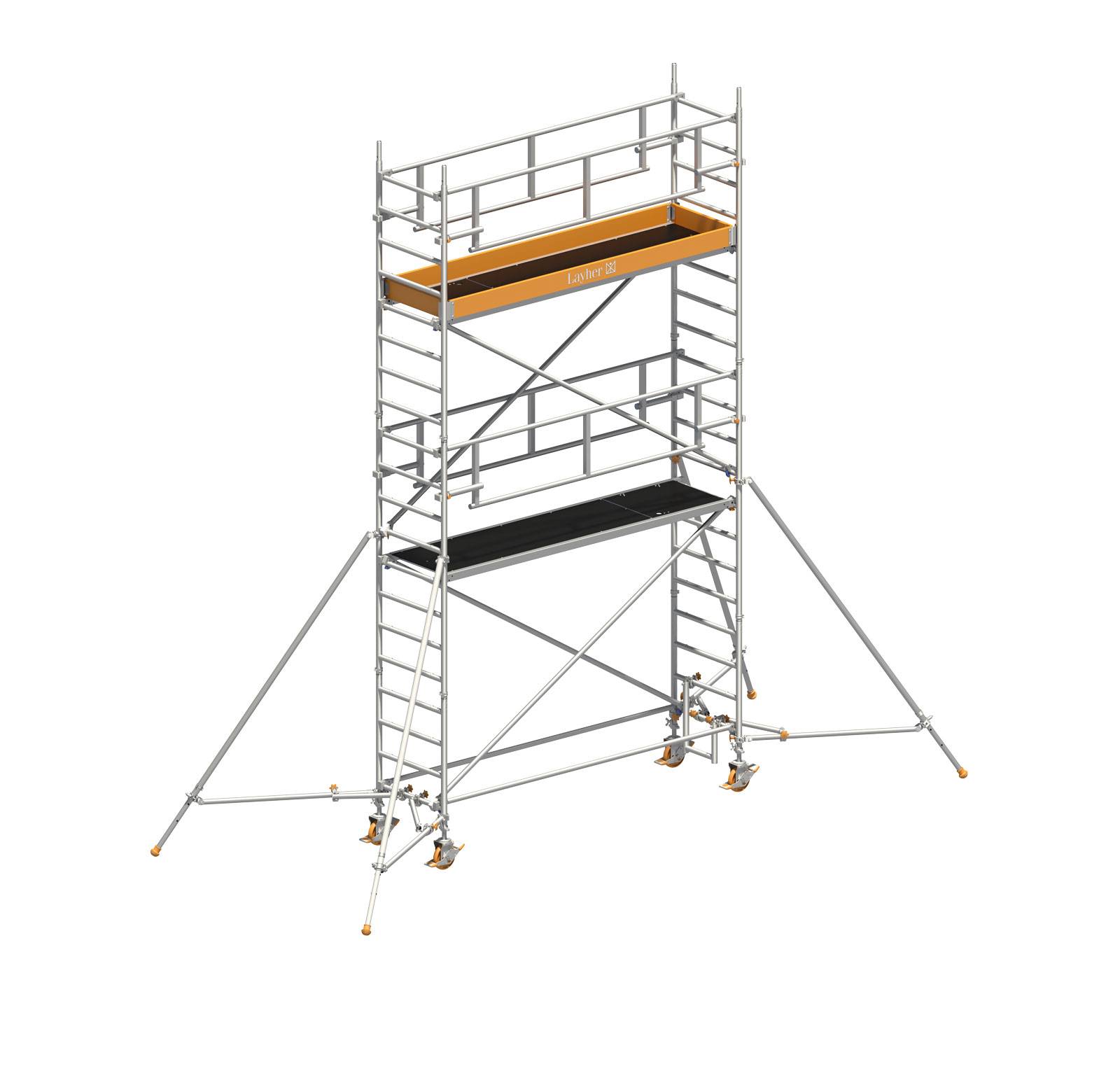 Layher Rollgerüst Uni Standard P2 Safety Plus mit Doppelgeländer und Gerüststützen 6,20m AH