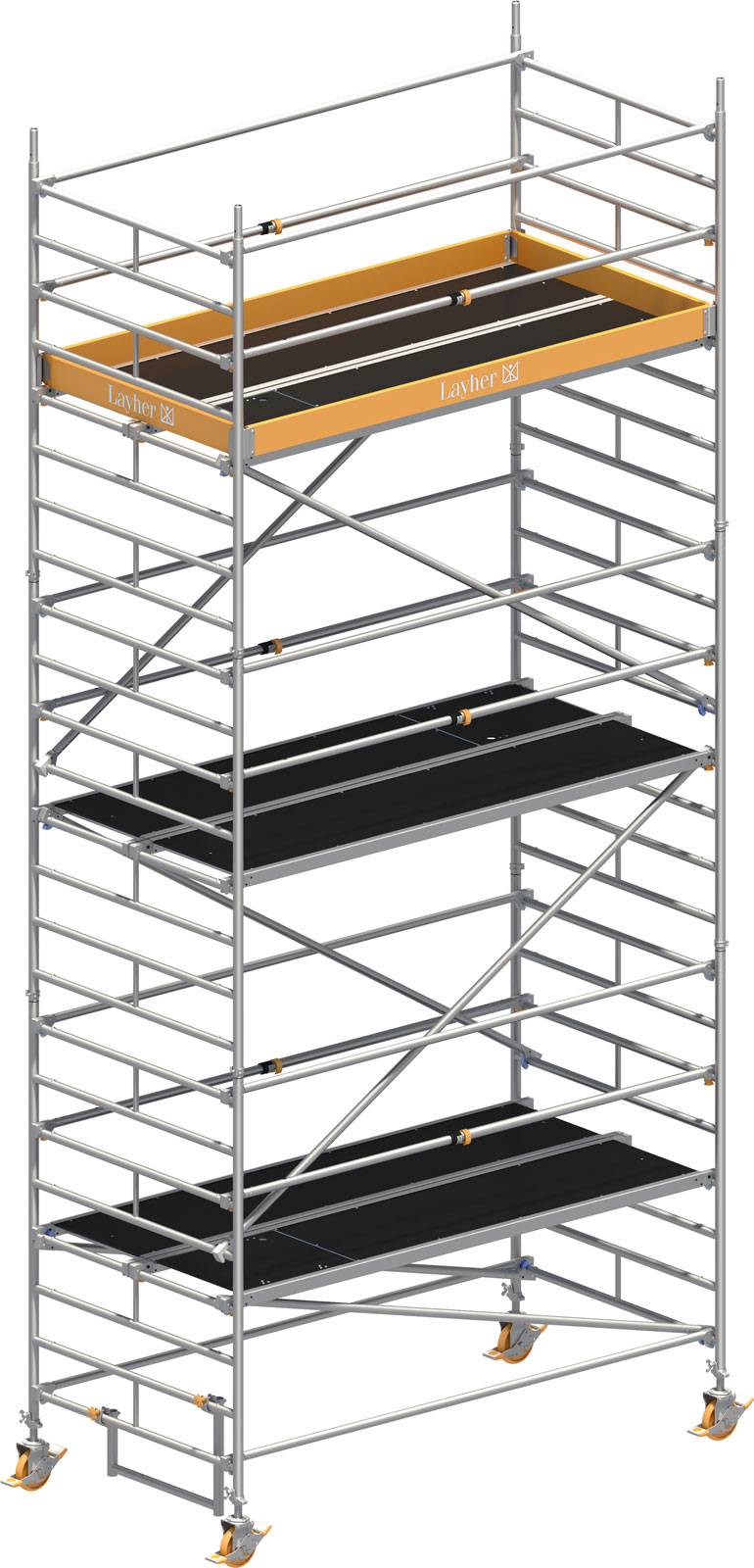 Layher Rollgerüst Uni Breit Sicherheitsaufbau P2 mit Uni Telegeländer 7,20m AH