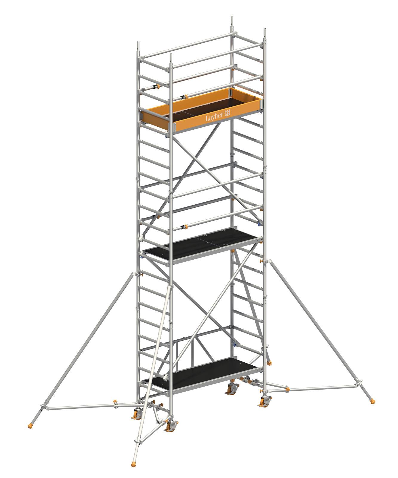 Layher Rollgerüst Zifa P2 mit Uni Telegeländer und ausziehbare Gerüststützen 6,61m AH