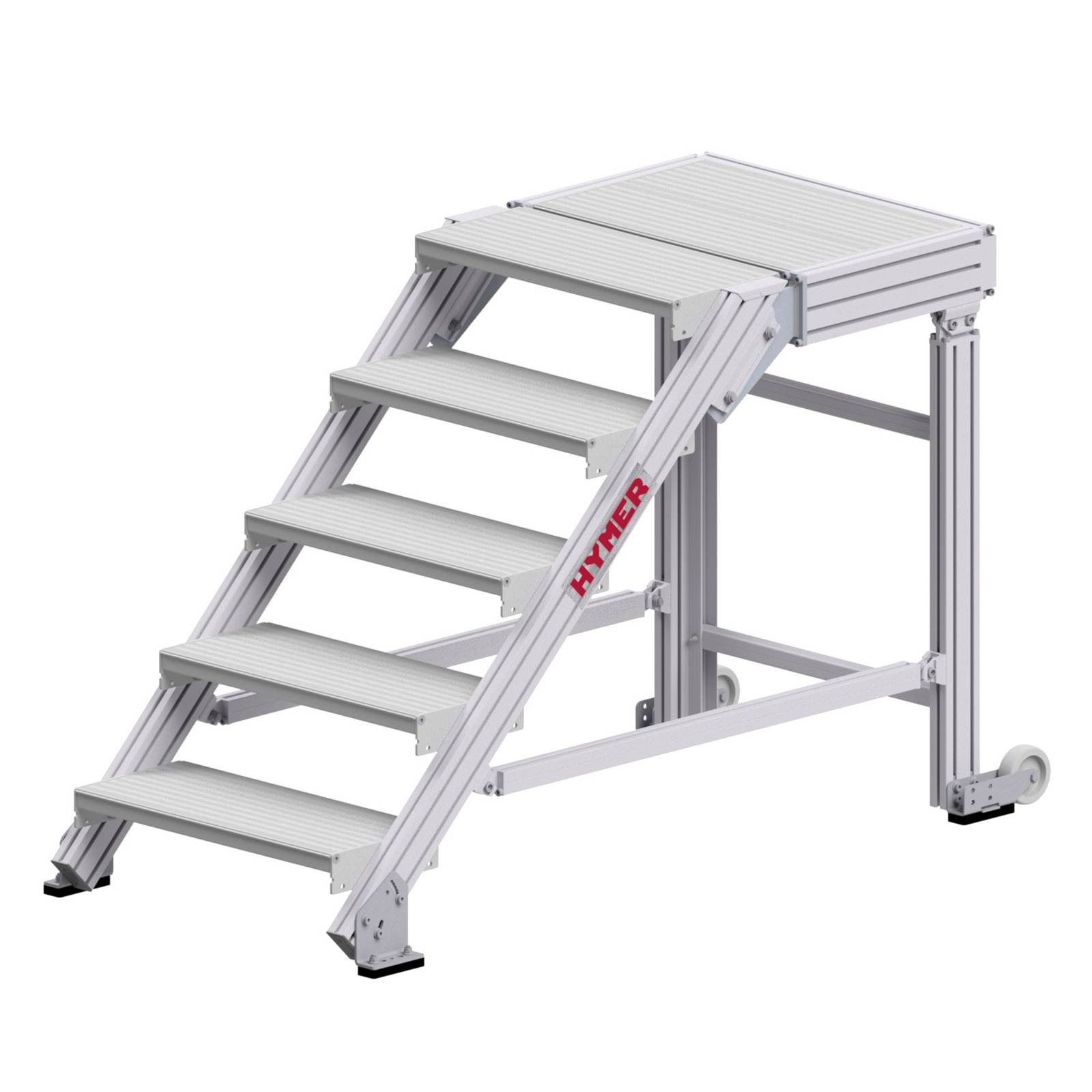 Hymer Treppenpodest mit großflächiger Plattform und 2 Rollen 0,6m Stufenbreite 5 Stufen