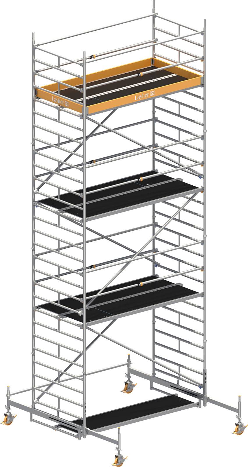 Layher Rollgerüst Uni Breit Sicherheitsaufbau P2 mit Uni Telegeländer 8,38m AH