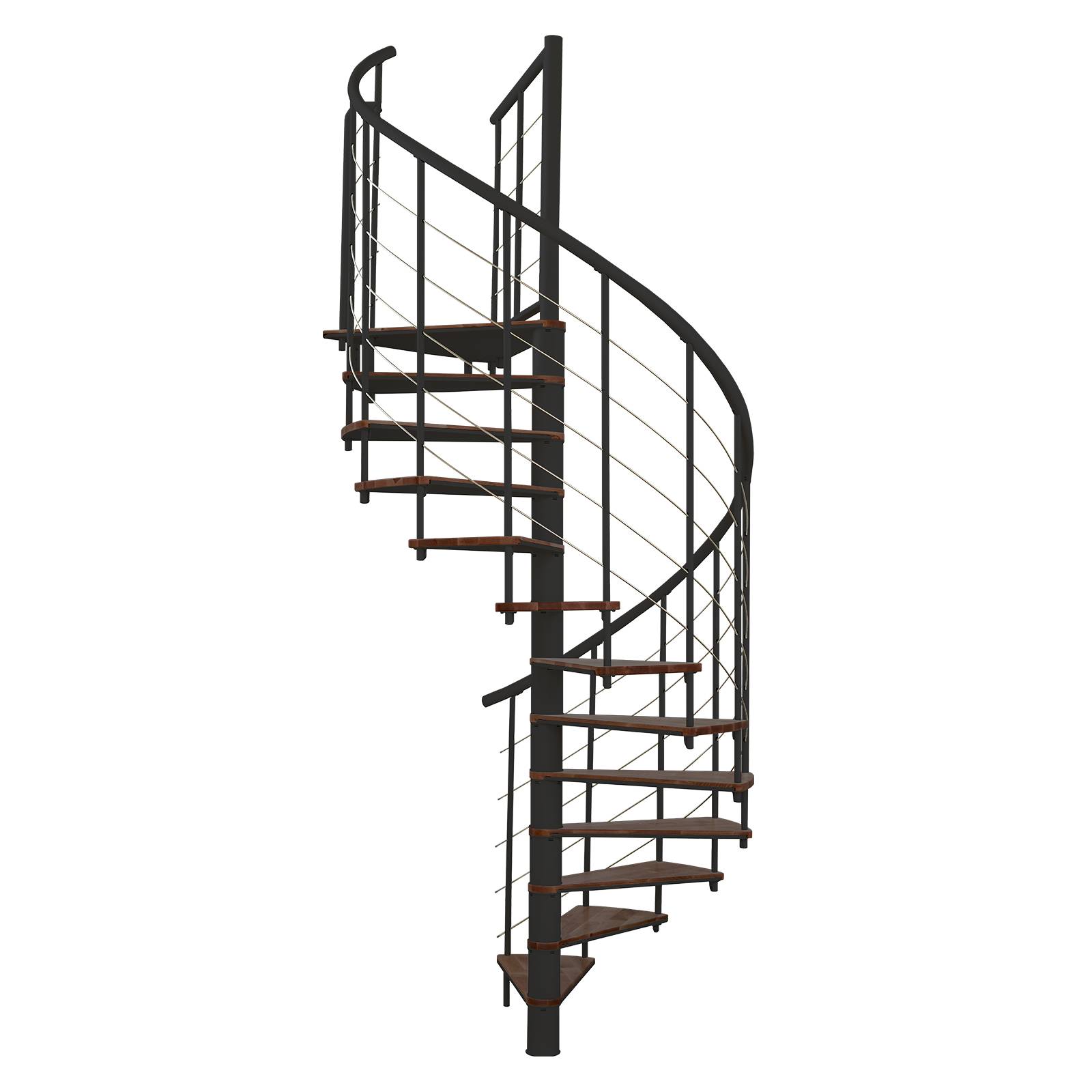 Minka Spindeltreppe Fusion 37 - 295cm Geschosshöhe Walnuss Schwarz 140cm Durchmesser