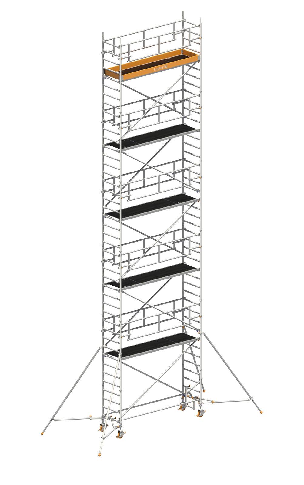 Layher Rollgerüst Uni Standard P2 Safety Plus mit Doppelgeländer und Gerüststützen 12,20m AH