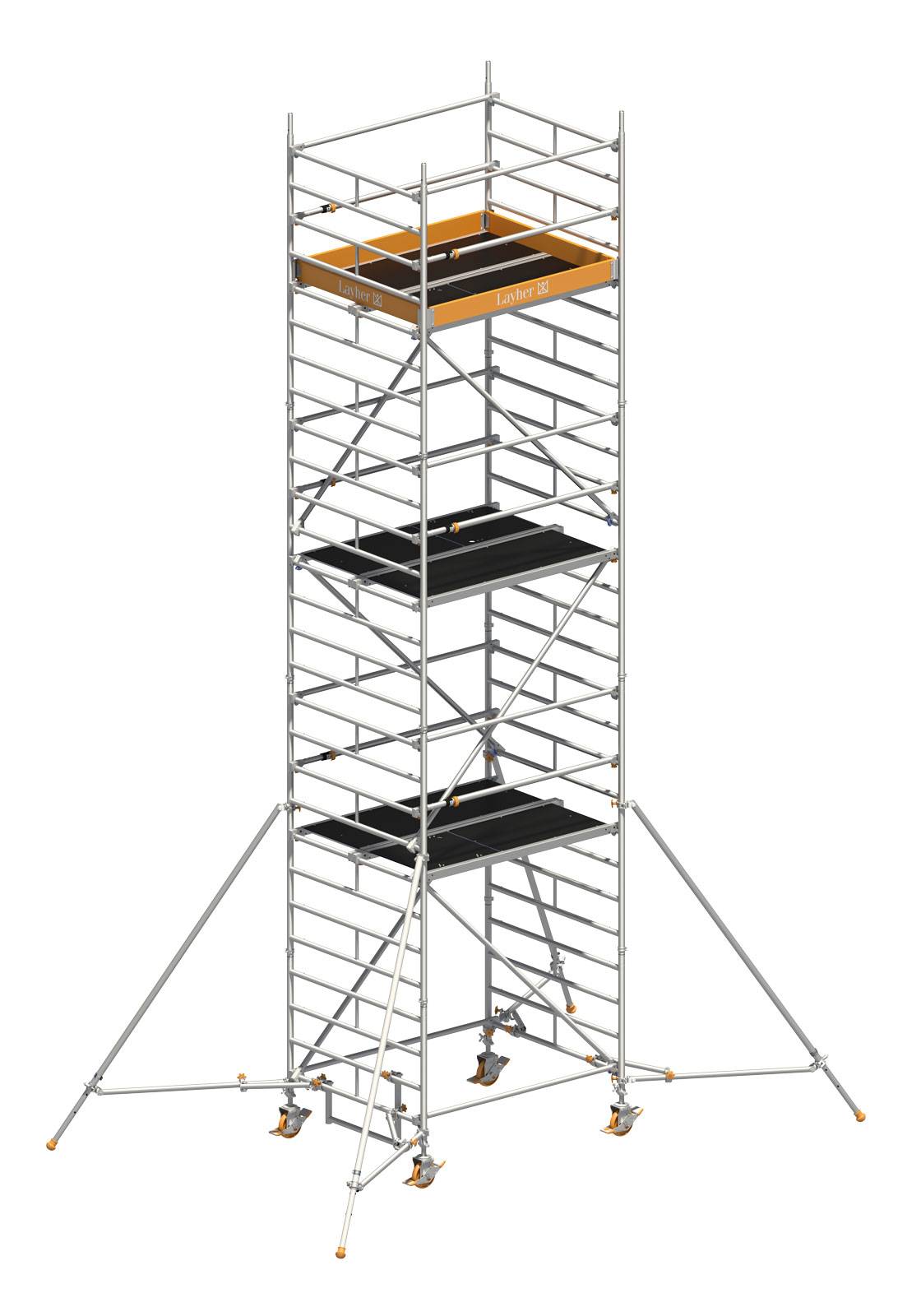 Layher Rollgerüst Uni Kompakt P2 mit Uni Telegeländer und ausziehbaren Gerüststützen 8,20m AH