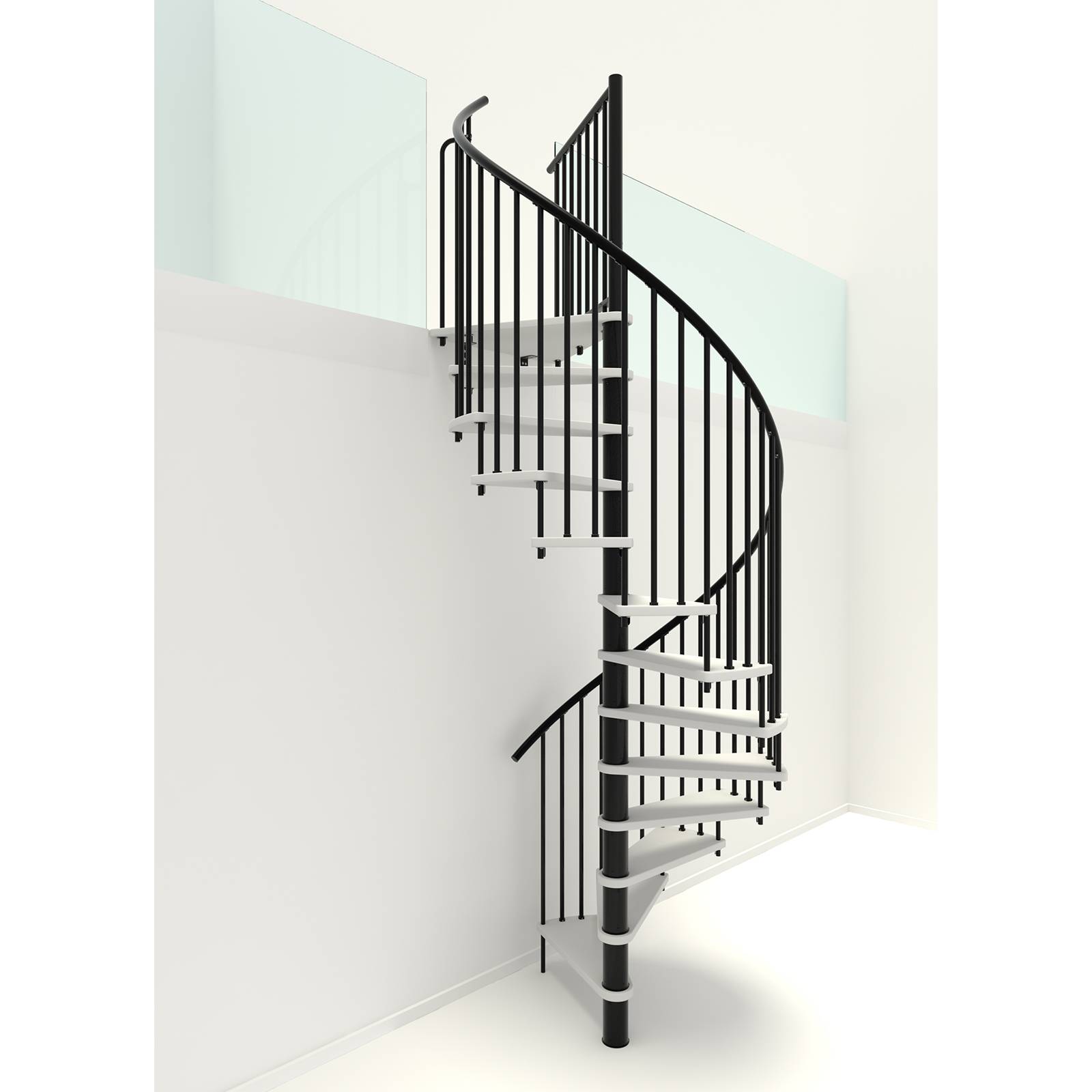 Minka Spindeltreppe Spiral Smart 38 - 305,5cm Geschosshöhe Weiß Schwarz 120cm Durchmesser