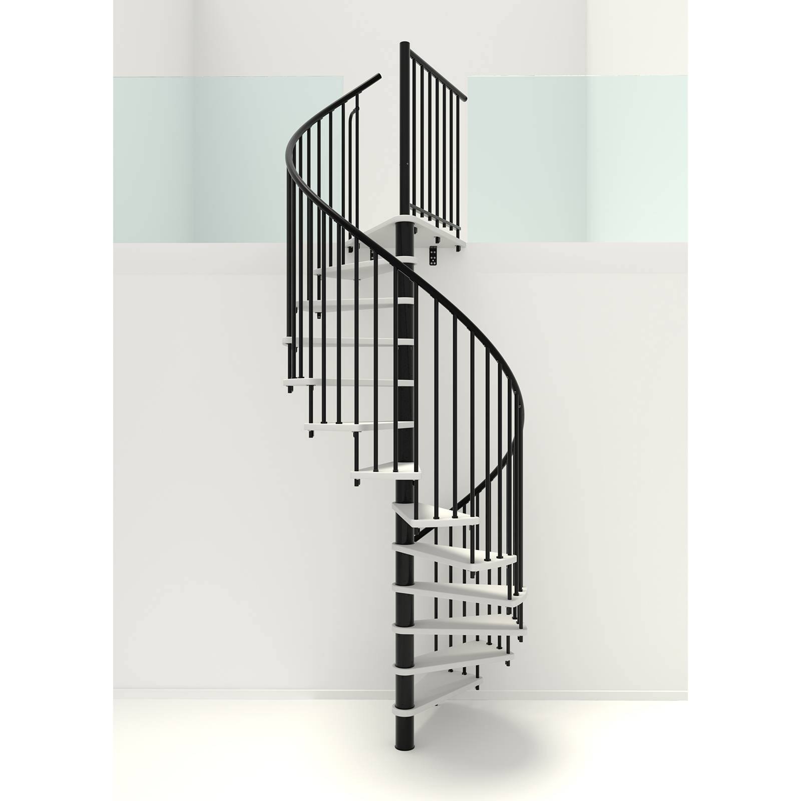 Minka Spindeltreppe Spiral Smart 38 - 305,5cm Geschosshöhe Weiß Schwarz 120cm Durchmesser