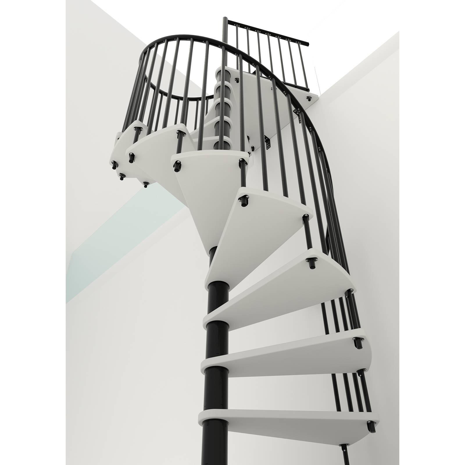 Minka Spindeltreppe Spiral Smart 38 - 305,5cm Geschosshöhe Weiß Schwarz 120cm Durchmesser