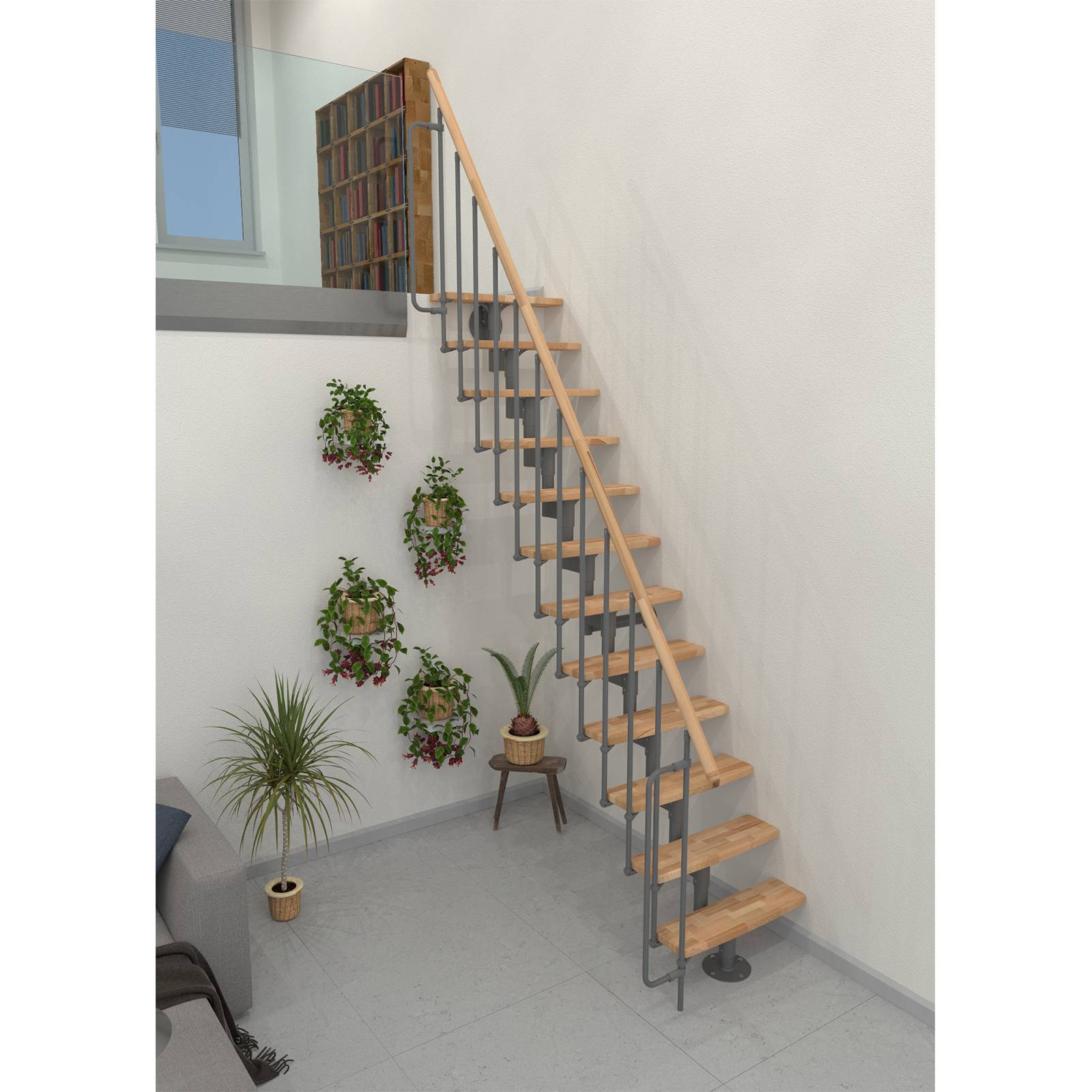Minka Mittelholmtreppe Joker 35 - 304cm Geschosshöhe Buche Grau