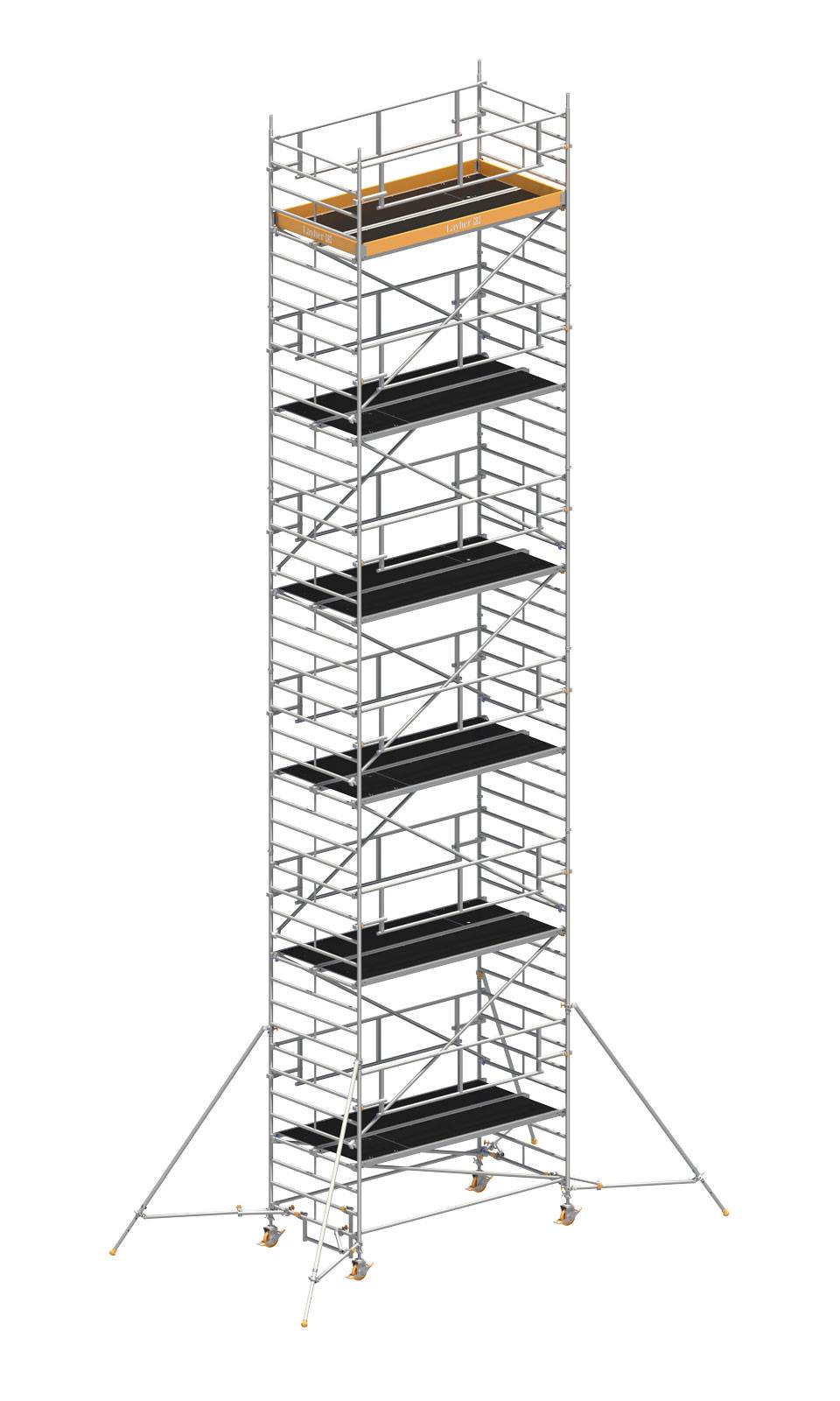 Layher Rollgerüst Uni Breit P2 Safety Plus mit Doppelgeländer und ausziehbaren Gerüststützen 13,20m AH