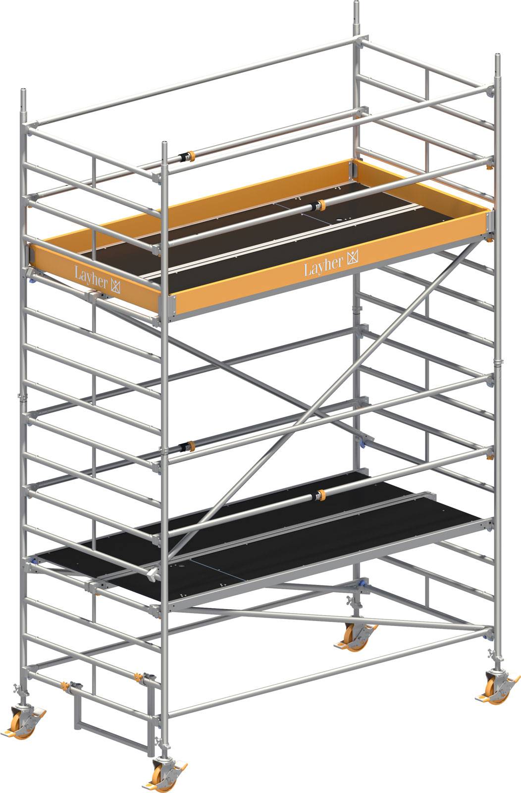 Layher Rollgerüst Uni Breit Sicherheitsaufbau P2 mit Uni Telegeländer 5,20m AH