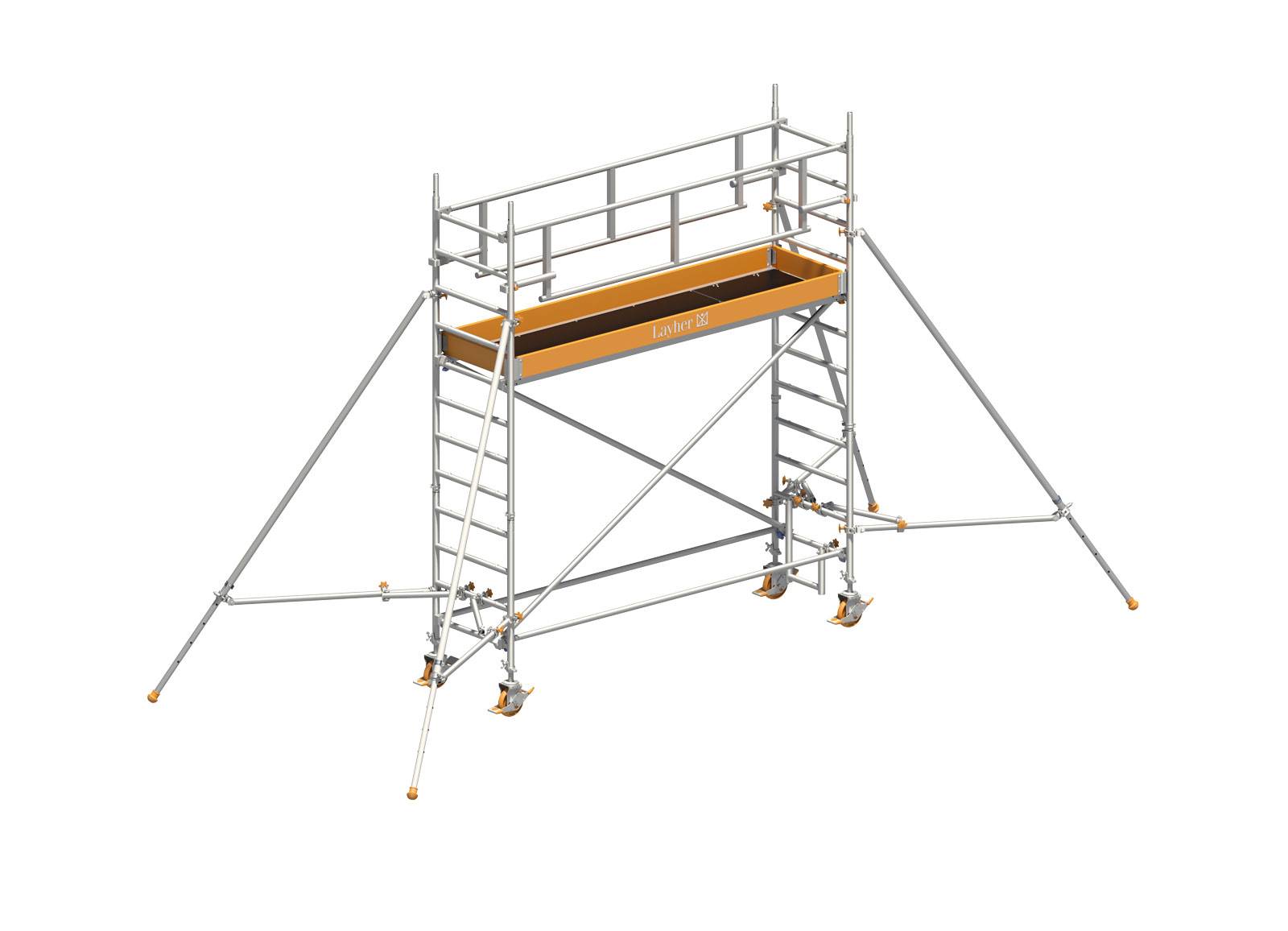 Layher Rollgerüst Uni Standard P2 Safety Plus mit Doppelgeländer und Gerüststützen 4,20m AH