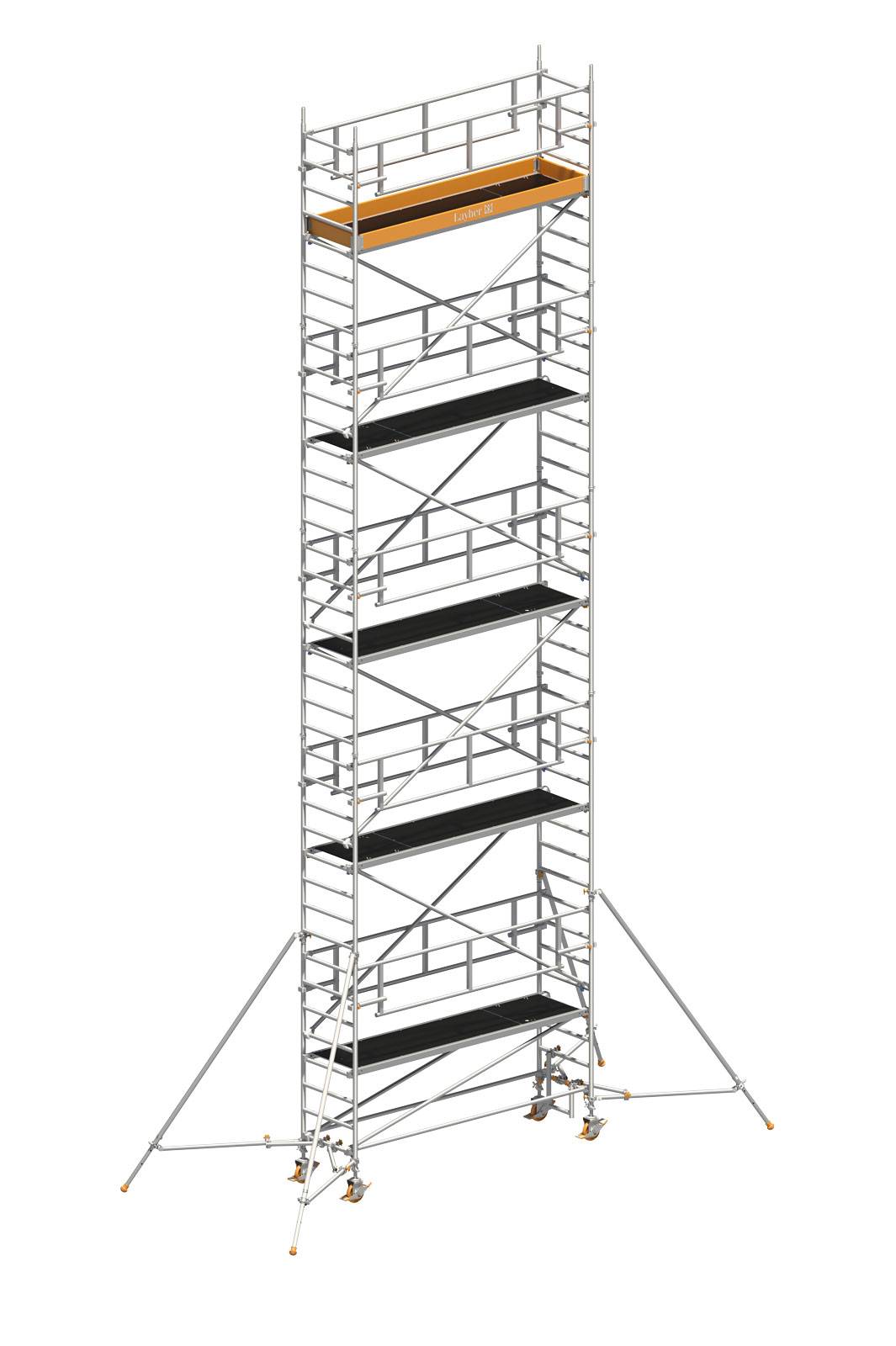 Layher Rollgerüst Uni Standard P2 Safety Plus mit Doppelgeländer und Gerüststützen 11,20m AH