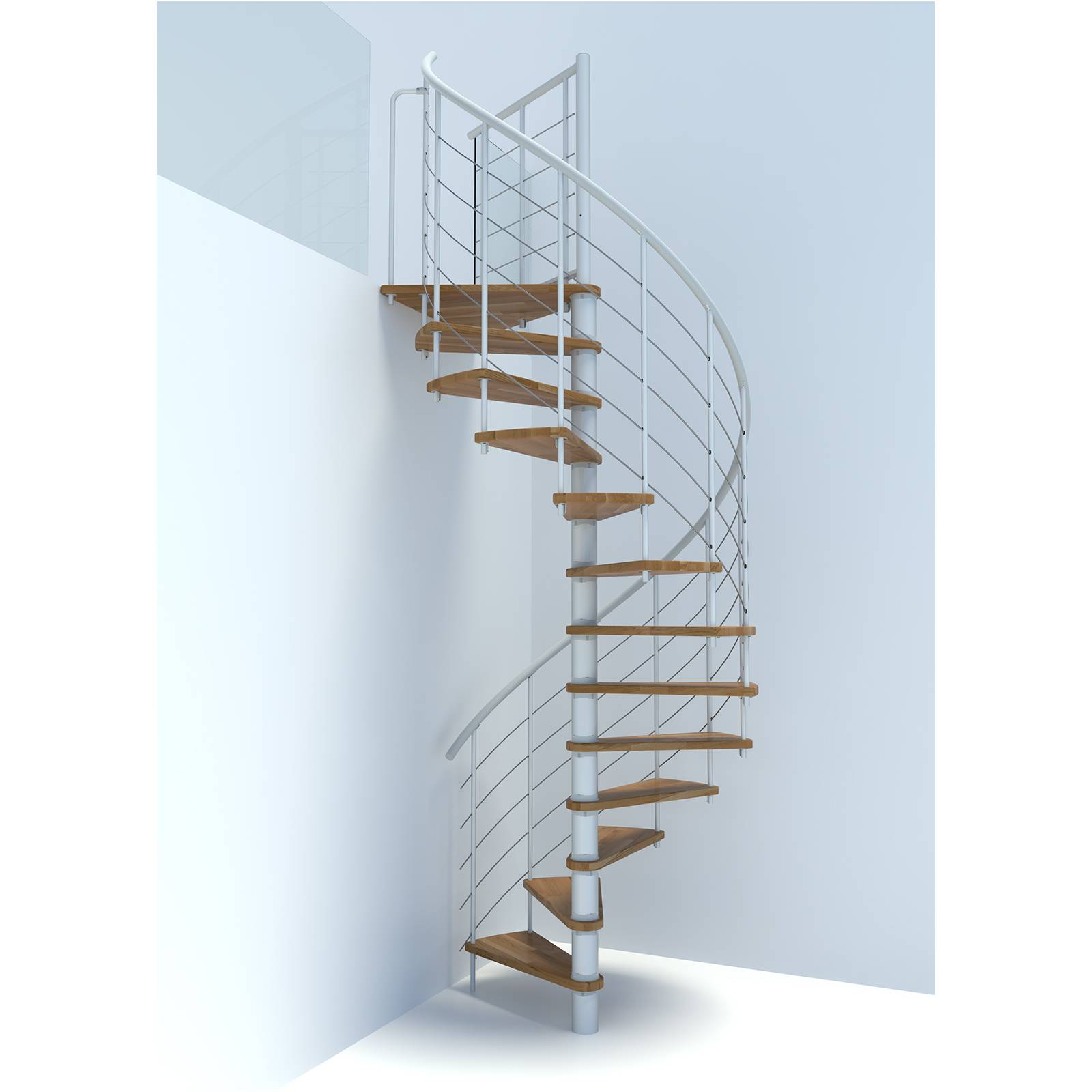 Minka Spindeltreppe Venezia Smart 38 - 305,5cm Geschosshöhe Eiche Weiß 160cm Durchmesser