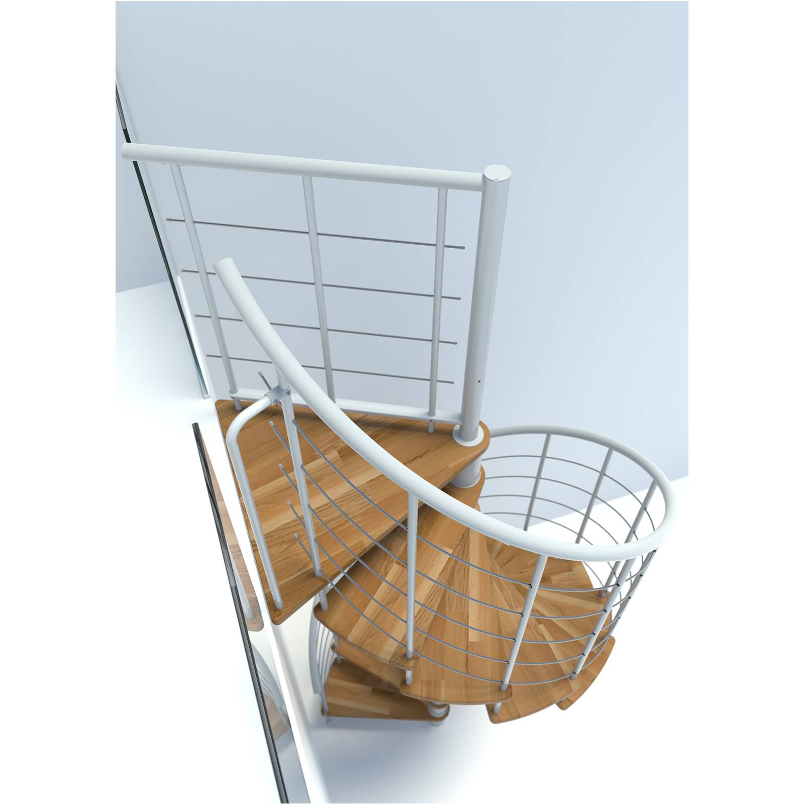 Minka Spindeltreppe Venezia Smart 38 - 305,5cm Geschosshöhe Eiche Weiß 160cm Durchmesser