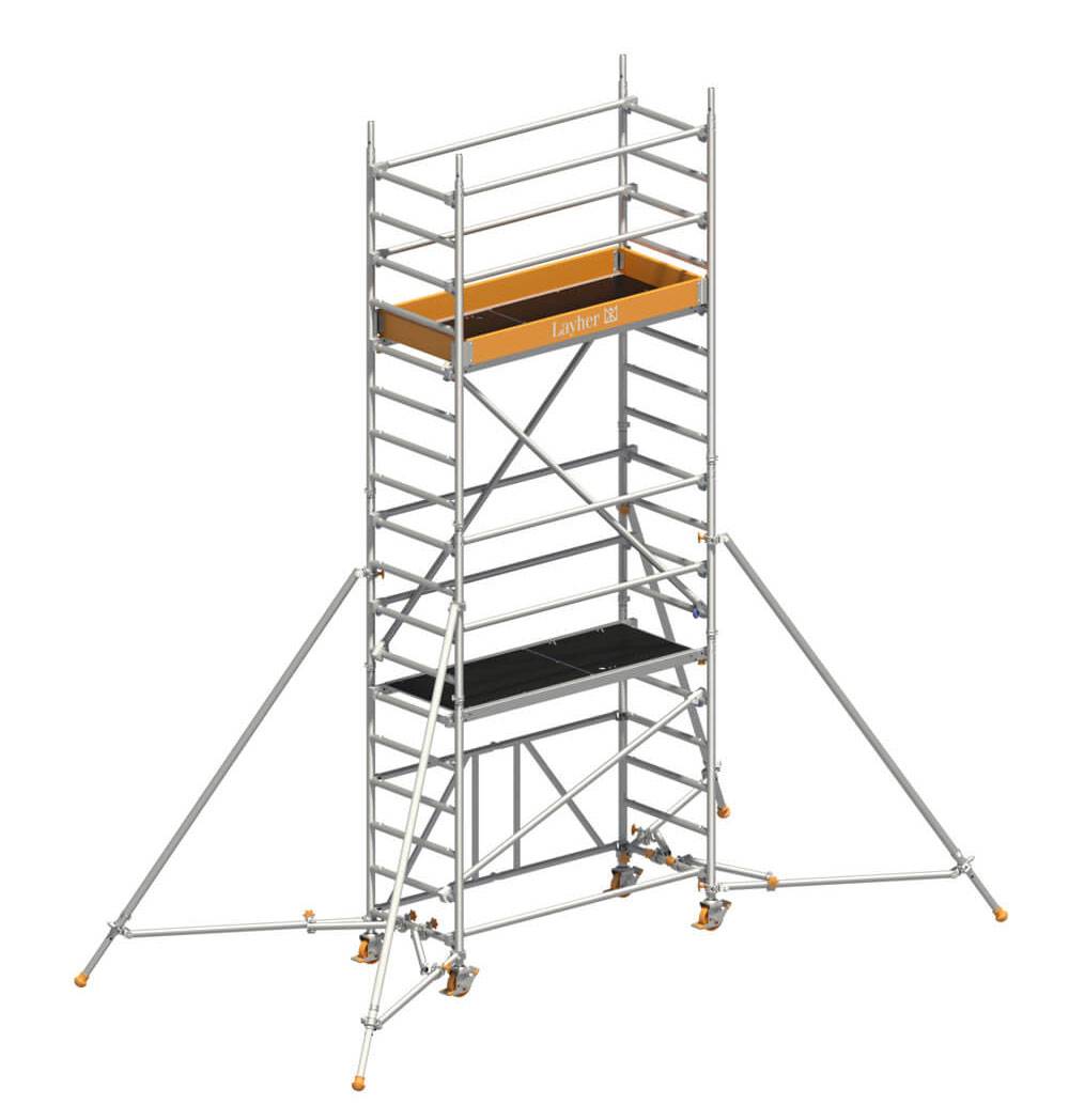 Layher Rollgerüst ZIFA P2 Safety Plus mit Doppelgeländer und ausziehbaren Gerüststützen 5,61m AH