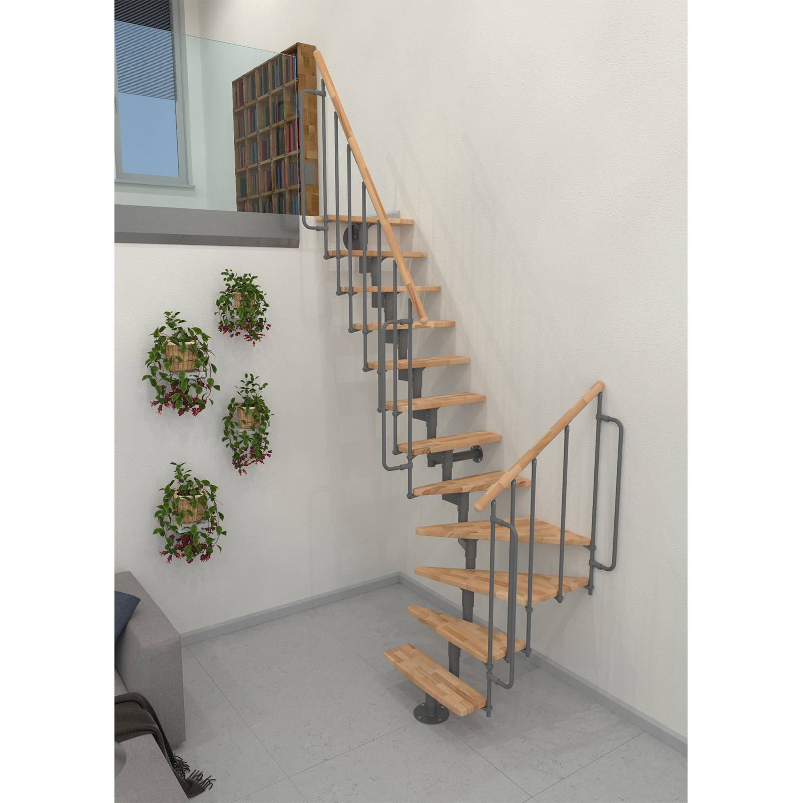 Minka Mittelholmtreppe Joker Turn 35 - 304cm Geschosshöhe Buche Grau