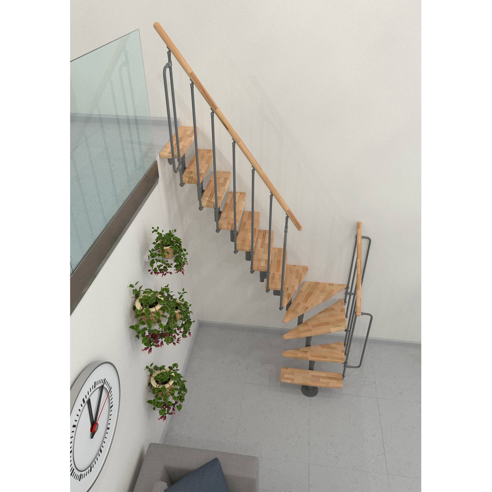 Minka Mittelholmtreppe Joker Turn 35 - 304cm Geschosshöhe Buche Grau