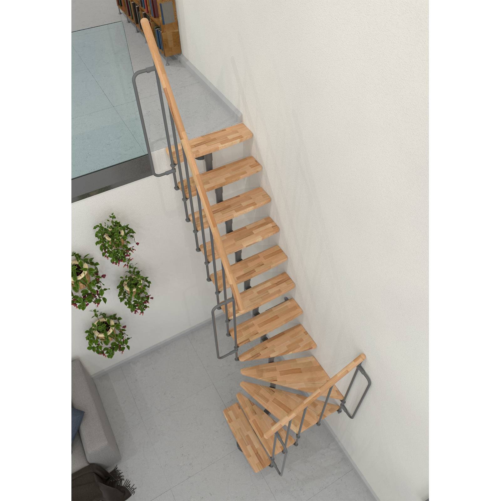Minka Mittelholmtreppe Joker Turn 35 - 304cm Geschosshöhe Buche Grau