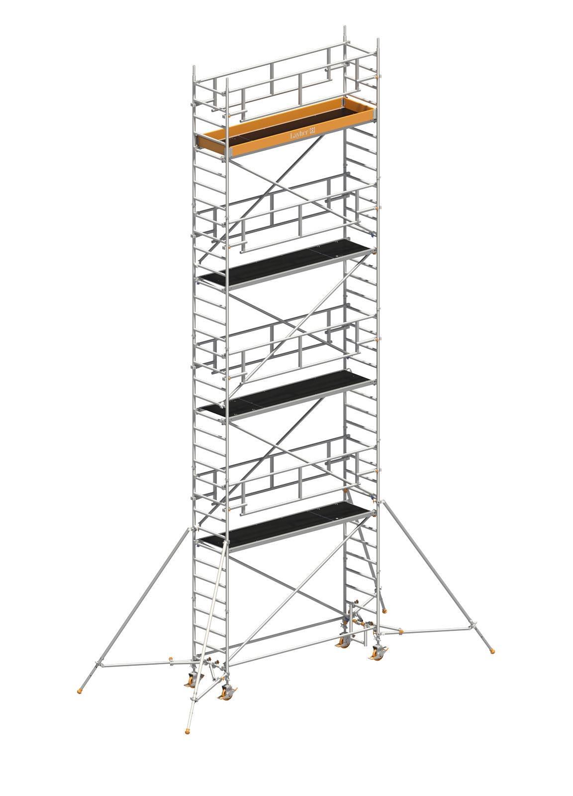Layher Rollgerüst Uni Standard P2 Safety Plus mit Doppelgeländer und Gerüststützen 10,20m AH