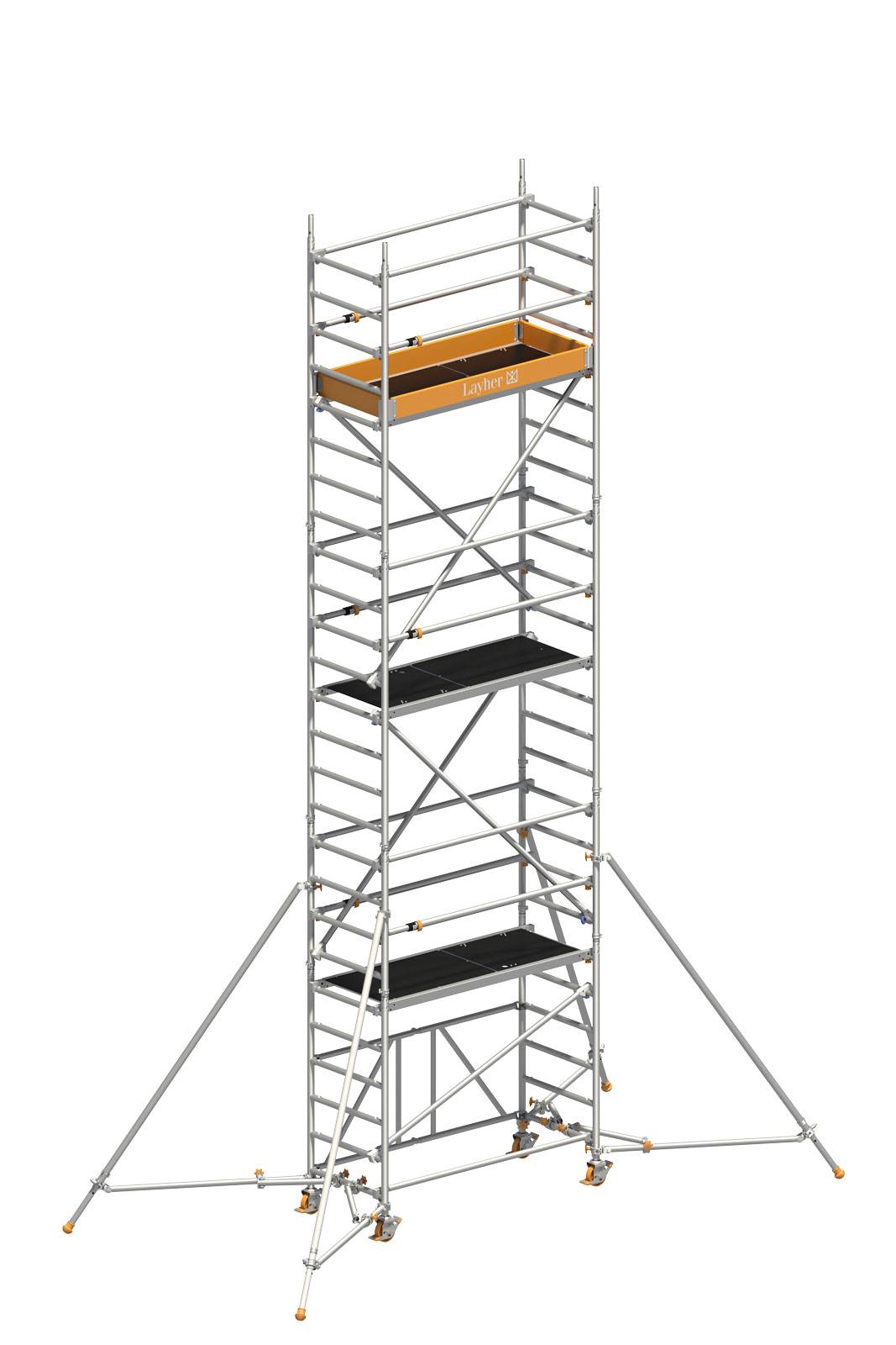 Layher Rollgerüst Zifa P2 mit Uni Telegeländer und ausziehbare Gerüststützen 7,61m AH