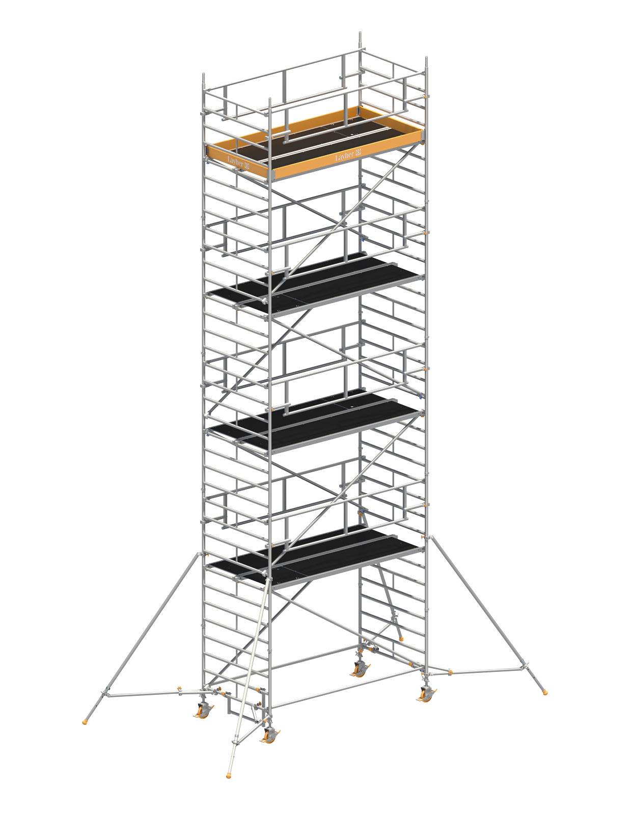 Layher Rollgerüst Uni Breit P2 Safety Plus mit Doppelgeländer und ausziehbaren Gerüststützen 10,20m AH