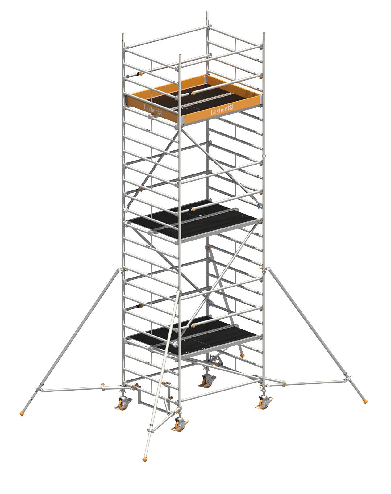 Layher Rollgerüst Uni Kompakt P2 mit Uni Telegeländer und ausziehbaren Gerüststützen 7,20m AH