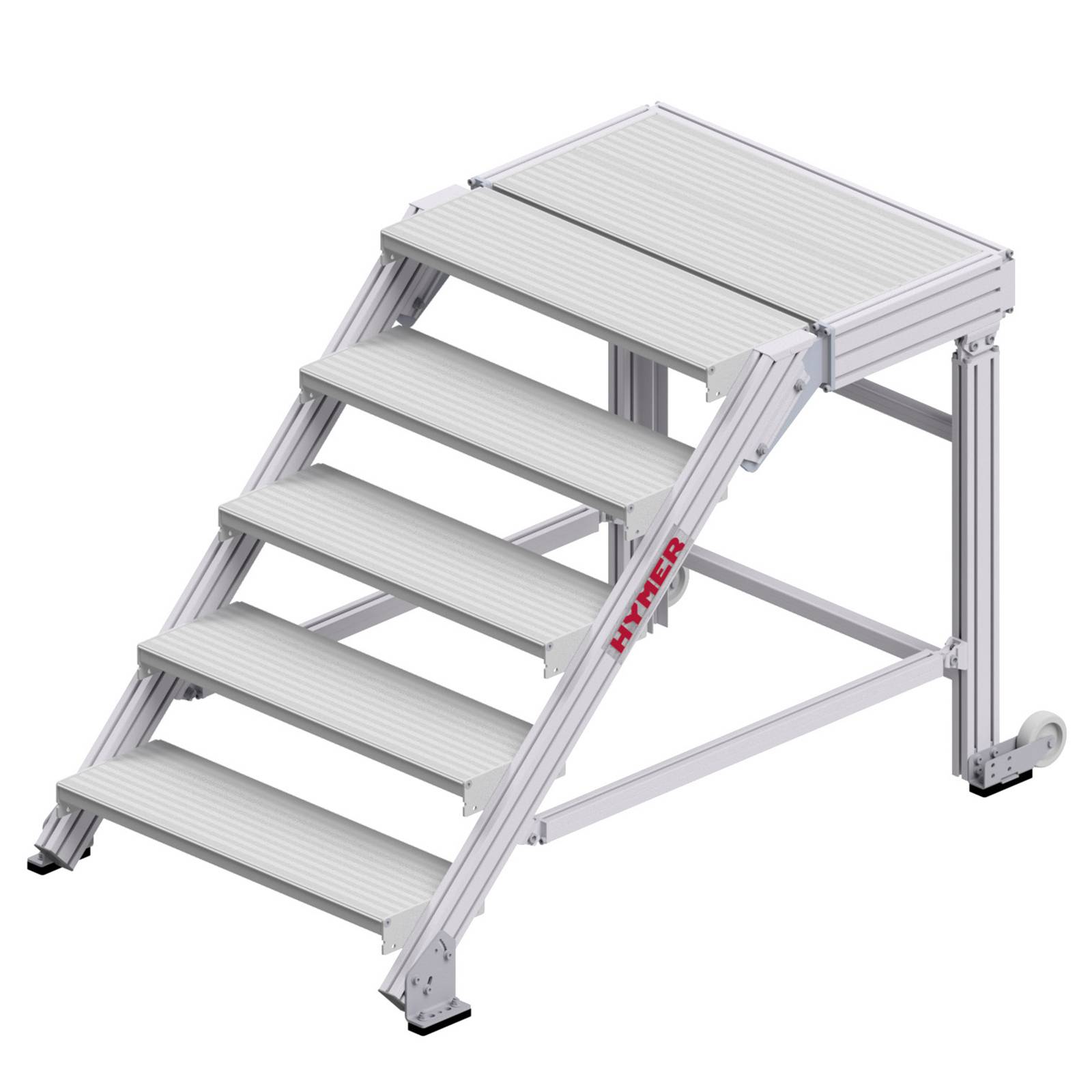 Hymer Treppenpodest mit großflächiger Plattform und 2 Rollen 1m Stufenbreite 5 Stufen