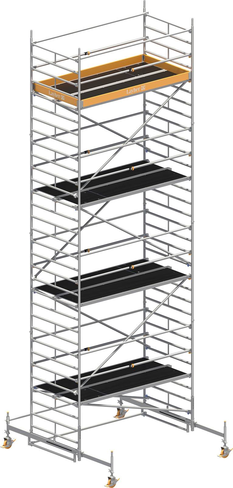 Layher Rollgerüst Uni Breit Sicherheitsaufbau P2 mit Uni Telegeländer 9,38m AH