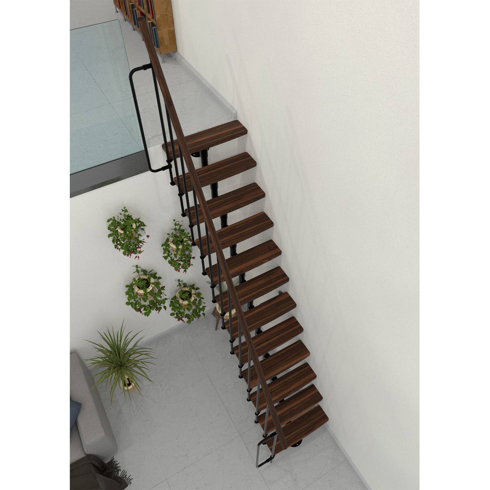 Minka Mittelholmtreppe Joker 35 - 304cm Geschosshöhe Walnuss Schwarz