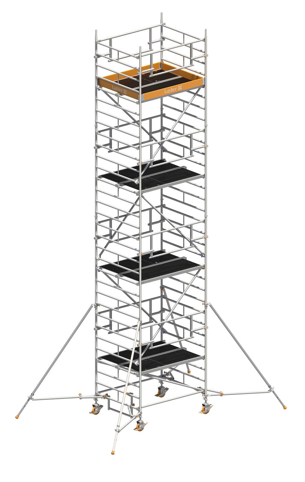 Layher Rollgerüst Uni Kompakt P2 Safety Plus mit Doppelgeländer und ausziehbaren Gerüststützen 9,20m AH