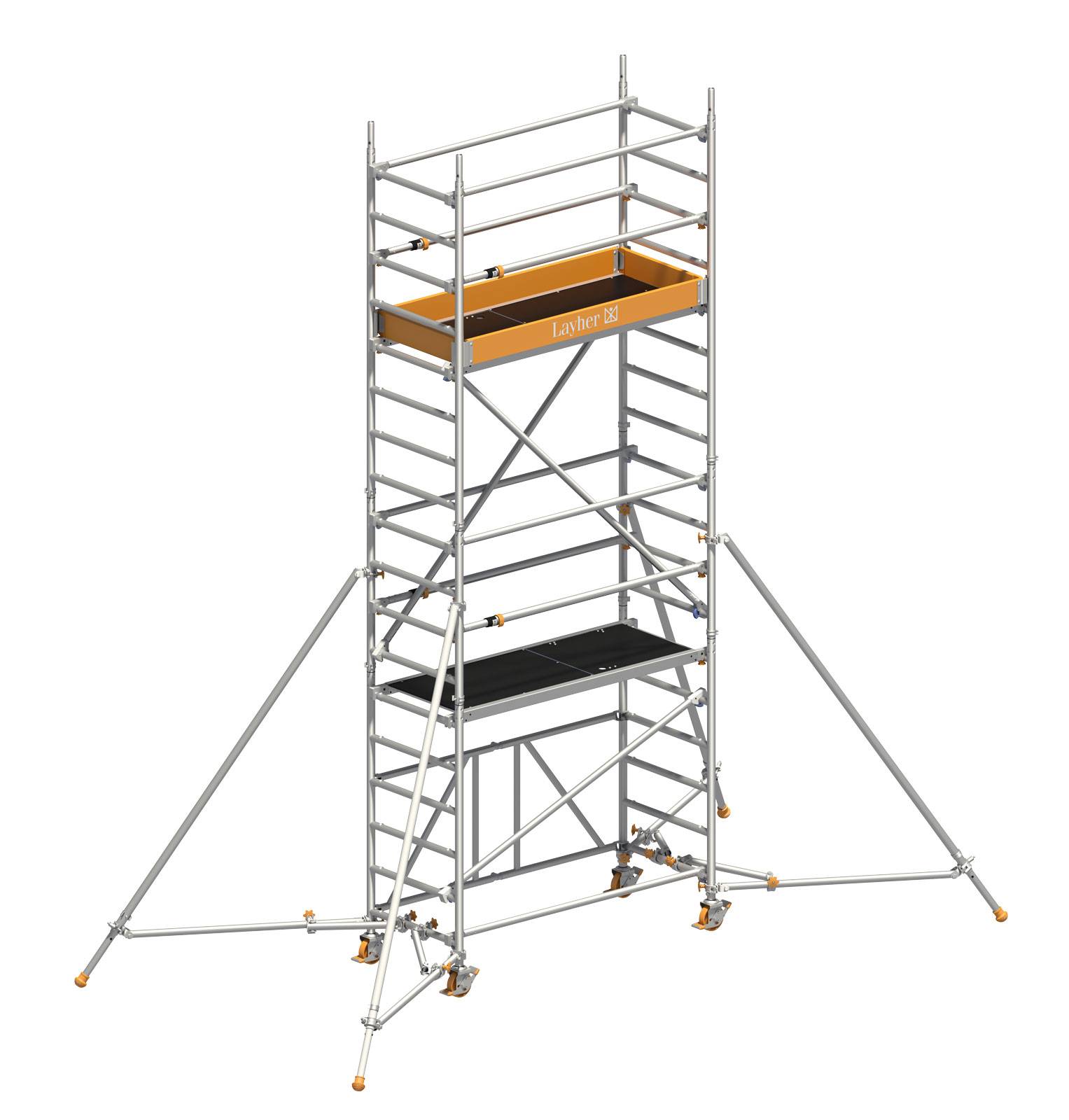 Layher Rollgerüst Zifa P2 mit Uni Telegeländer und ausziehbare Gerüststützen 5,61m AH