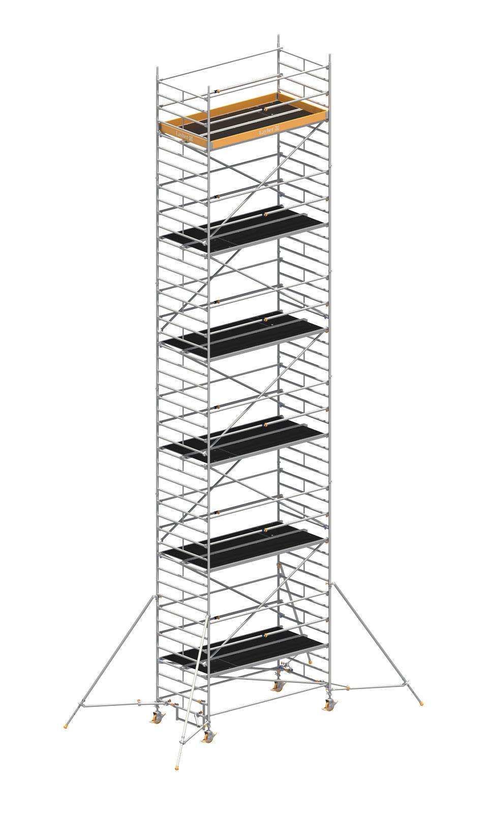 Layher Rollgerüst Uni Breit Sicherheitsaufbau P2 mit Uni Telegeländer und ausziehbaren Gerüststützen 13,20m AH