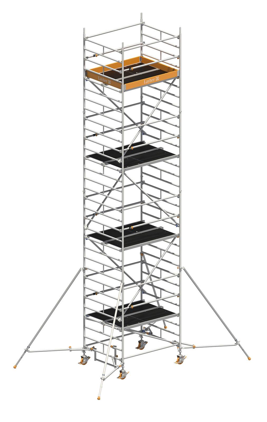 Layher Rollgerüst Uni Kompakt P2 mit Uni Telegeländer und ausziehbaren Gerüststützen 9,20m AH