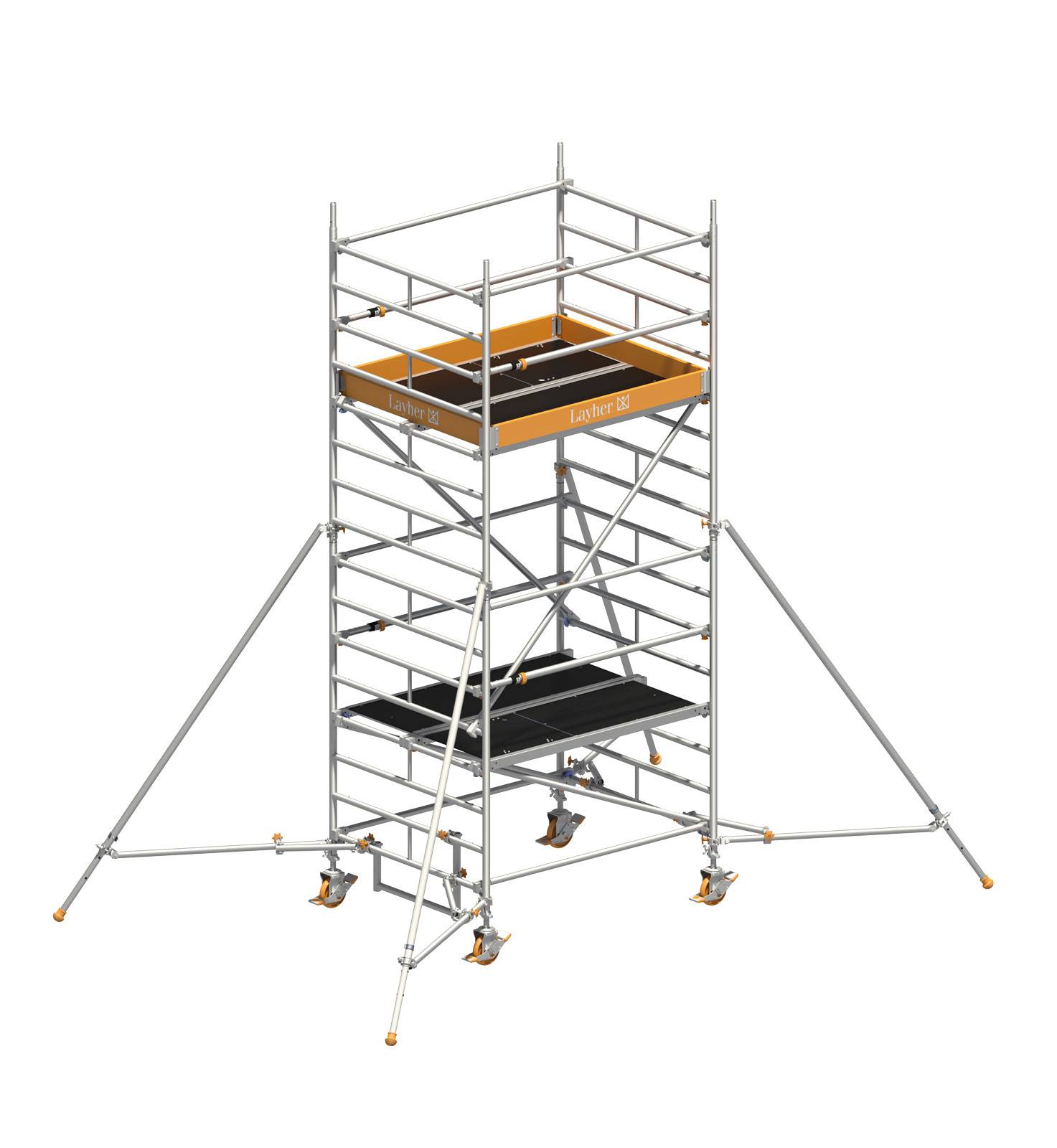 Layher Rollgerüst Uni Kompakt P2 mit Uni Telegeländer und ausziehbaren Gerüststützen 5,20m AH